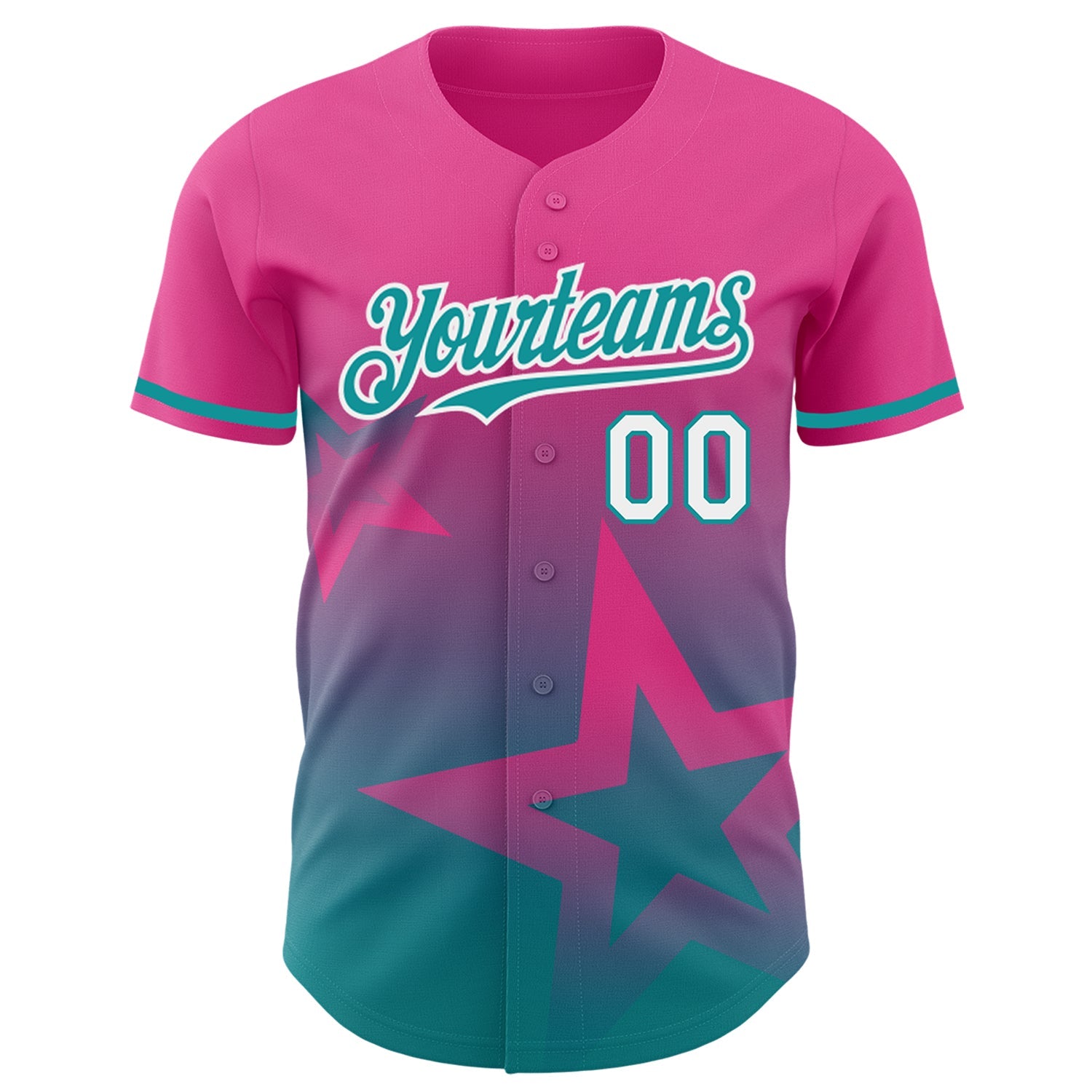 Custom Pink Teal-White 3D Pattern Design Gradient Style Twinkle Star Authentic Baseball Jersey view 2