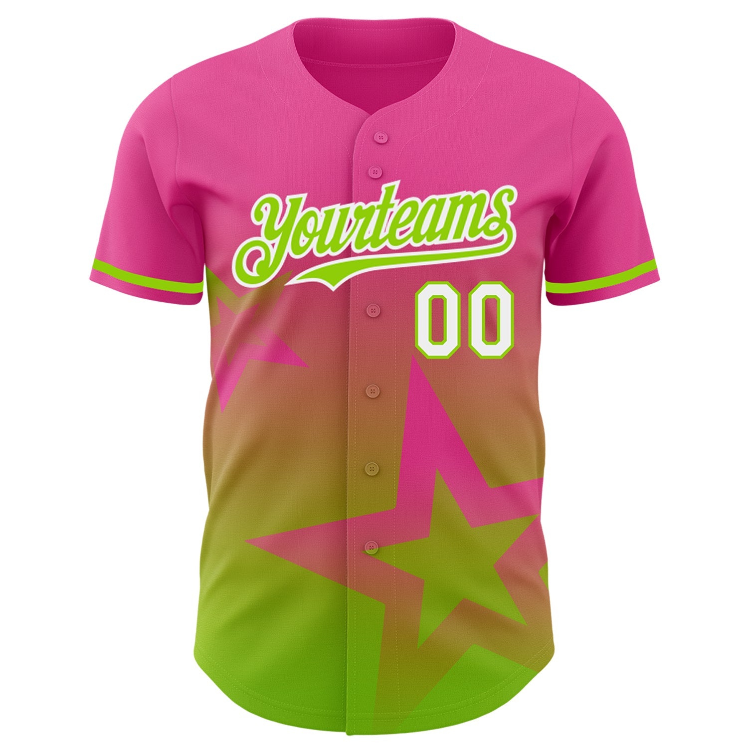 Custom Pink Neon Green-White 3D Pattern Design Gradient Style Twinkle Star Authentic Baseball Jersey view 2