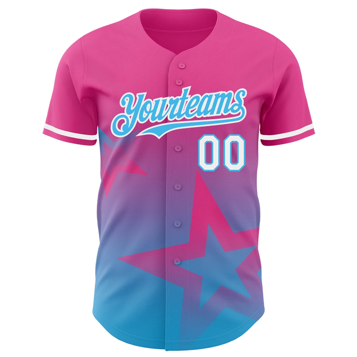 Custom Pink Sky Blue-White 3D Pattern Design Gradient Style Twinkle Star Authentic Baseball Jersey view 2