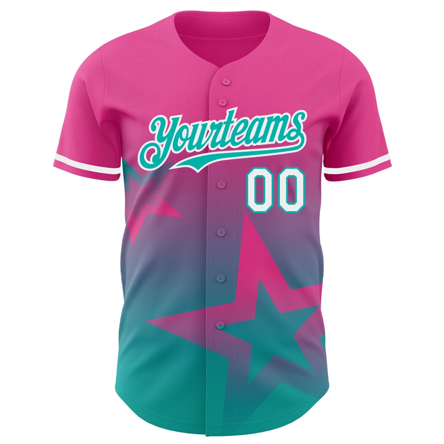 Custom Pink Aqua-White 3D Pattern Design Gradient Style Twinkle Star Authentic Baseball Jersey view 2