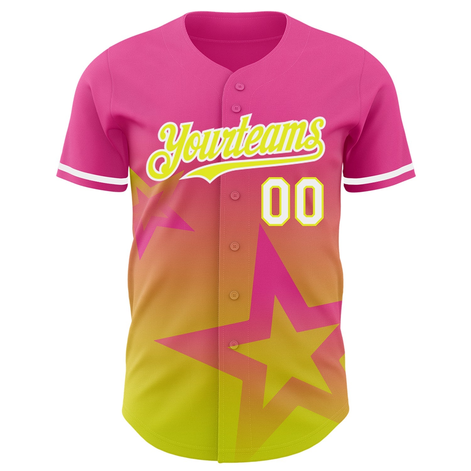 Custom Pink Neon Yellow-White 3D Pattern Design Gradient Style Twinkle Star Authentic Baseball Jersey view 2