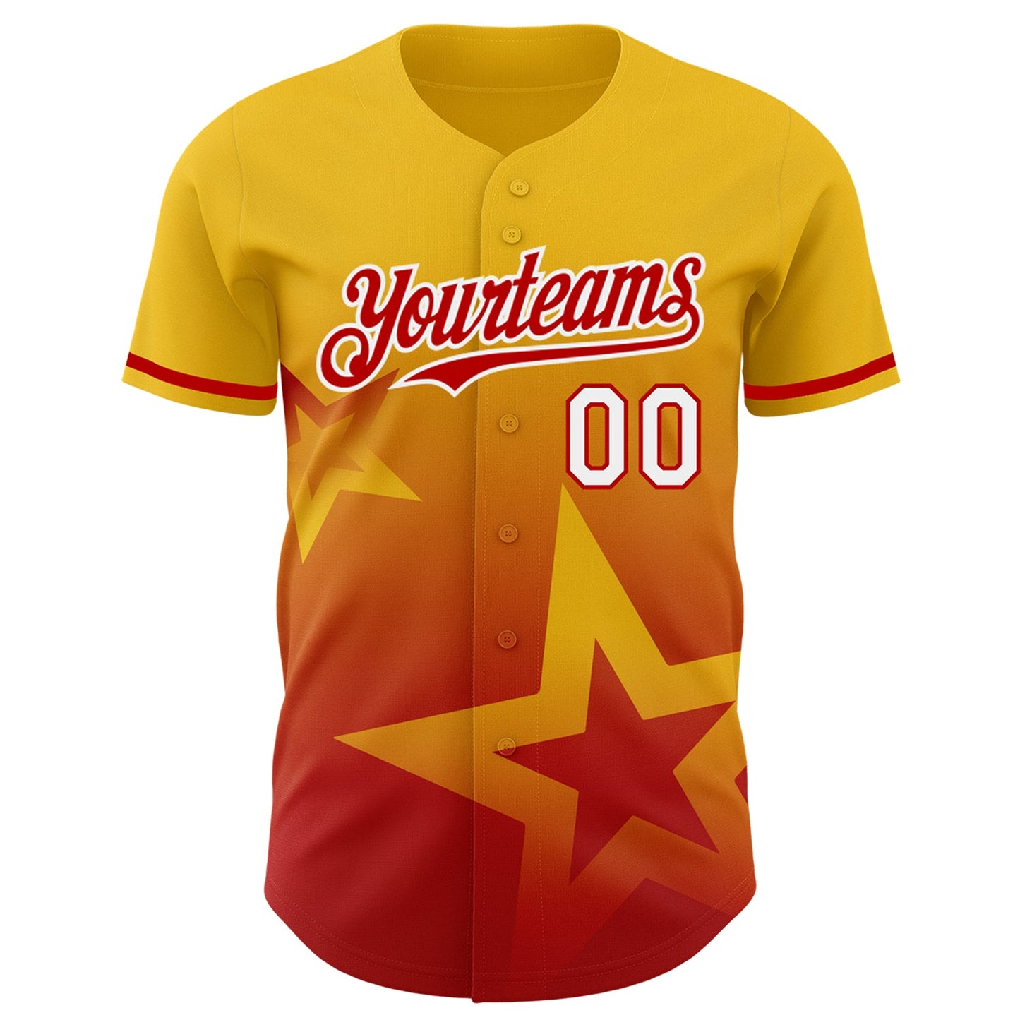 Custom Yellow Red-White 3D Pattern Design Gradient Style Twinkle Star Authentic Baseball Jersey view 2