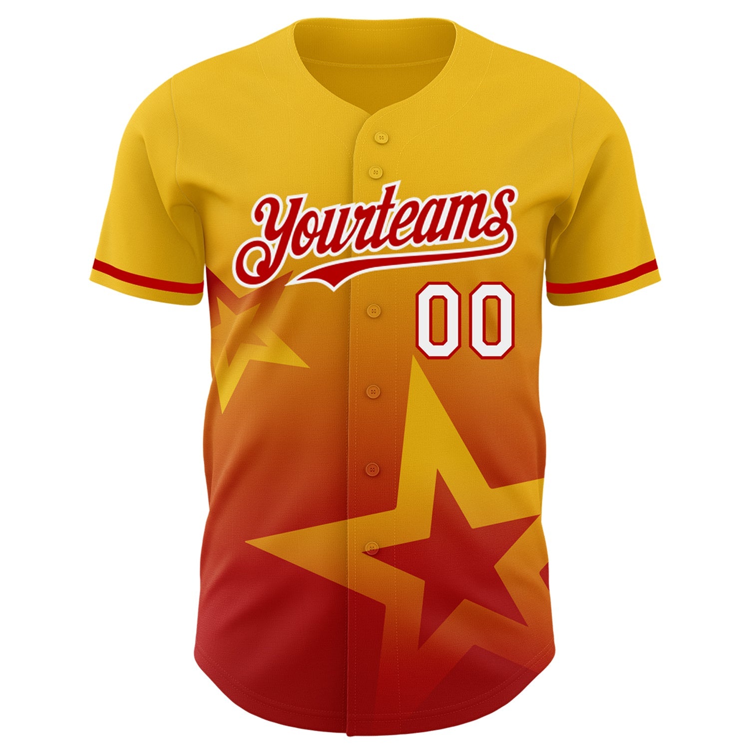 Custom Yellow Red-White 3D Pattern Design Gradient Style Twinkle Star Authentic Baseball Jersey view 2