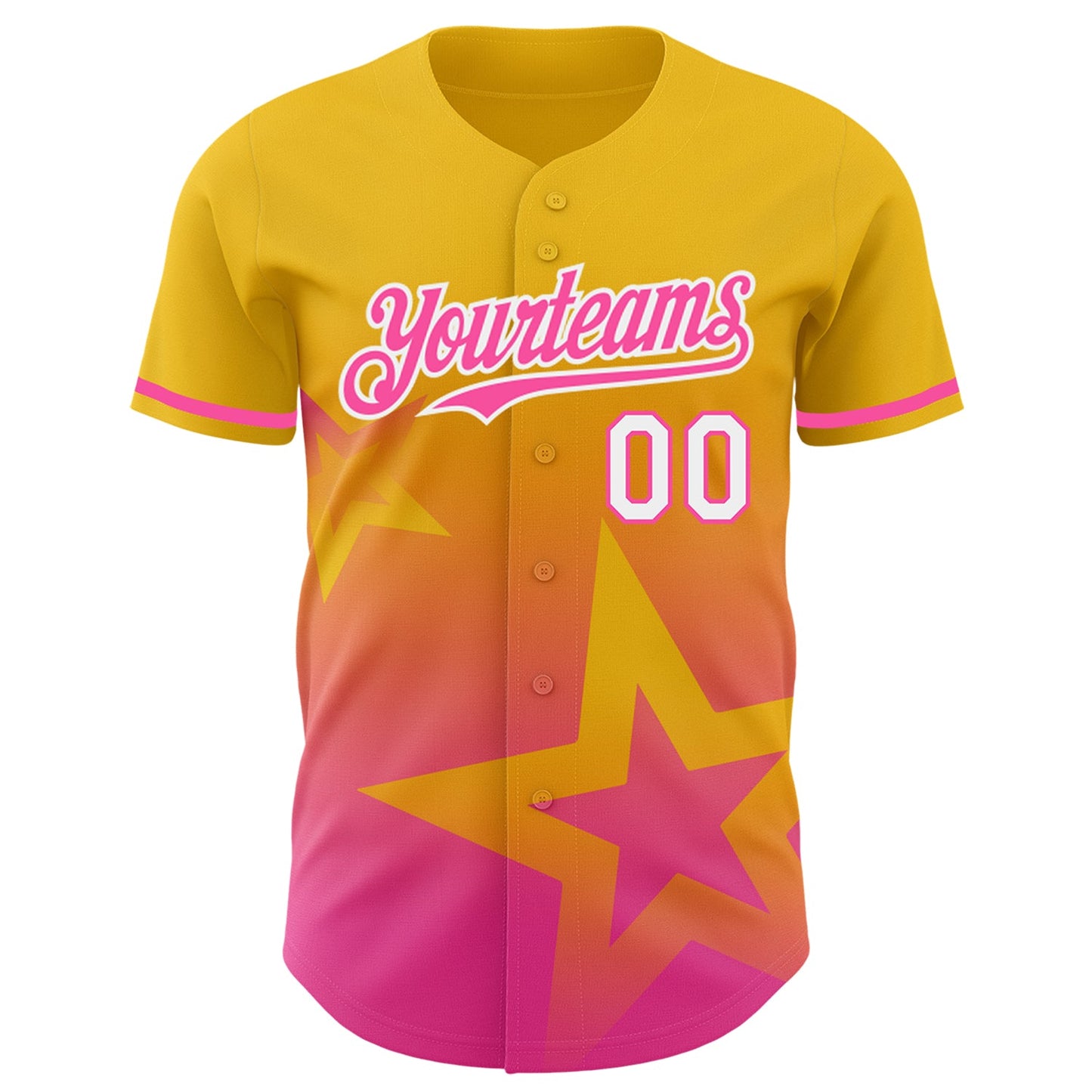 Custom Yellow Pink-White 3D Pattern Design Gradient Style Twinkle Star Authentic Baseball Jersey view 2