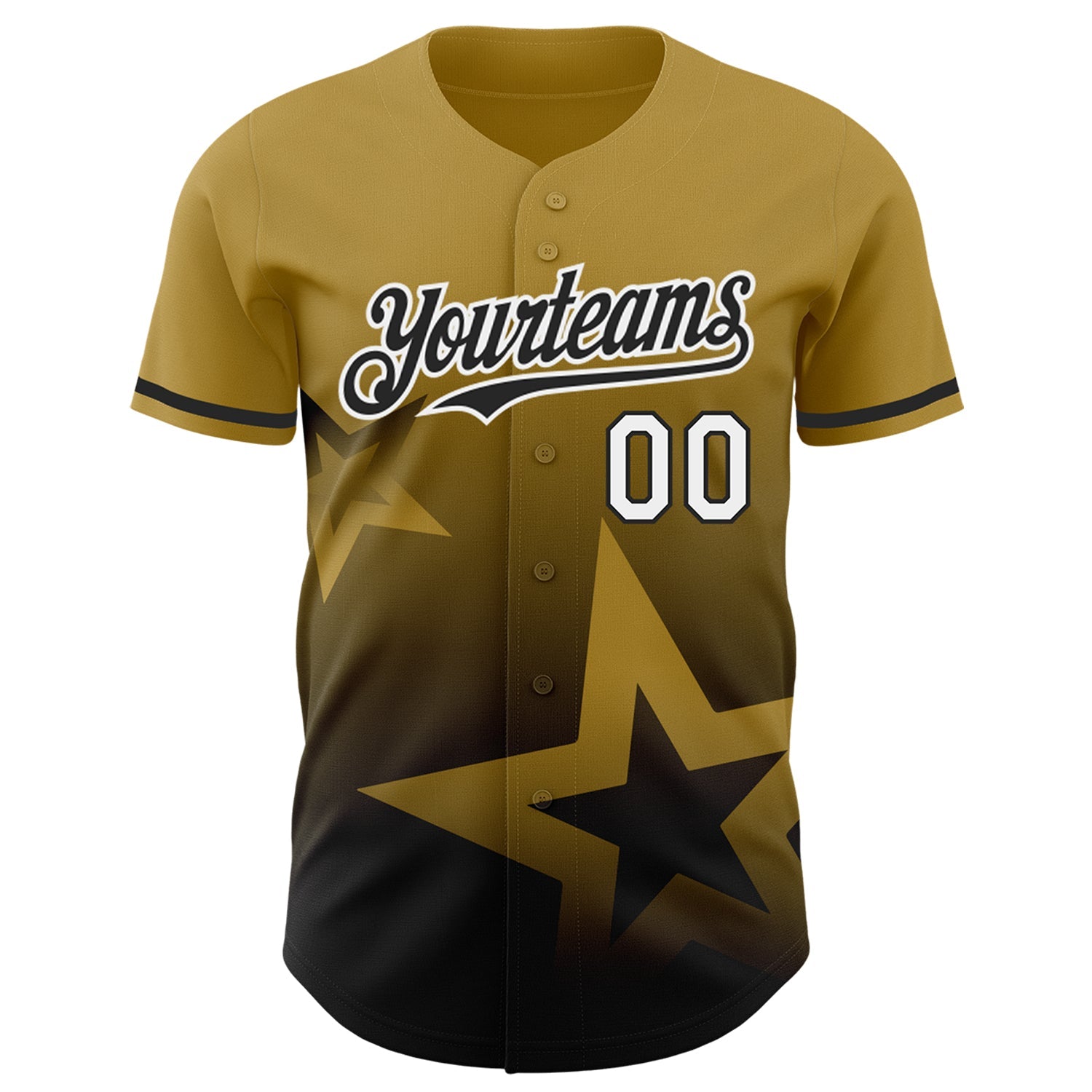 Custom Old Gold Black-White 3D Pattern Design Gradient Style Twinkle Star Authentic Baseball Jersey view 2