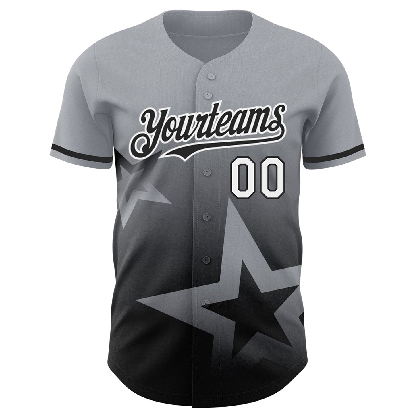 Custom Gray Black-White 3D Pattern Design Gradient Style Twinkle Star Authentic Baseball Jersey view 2