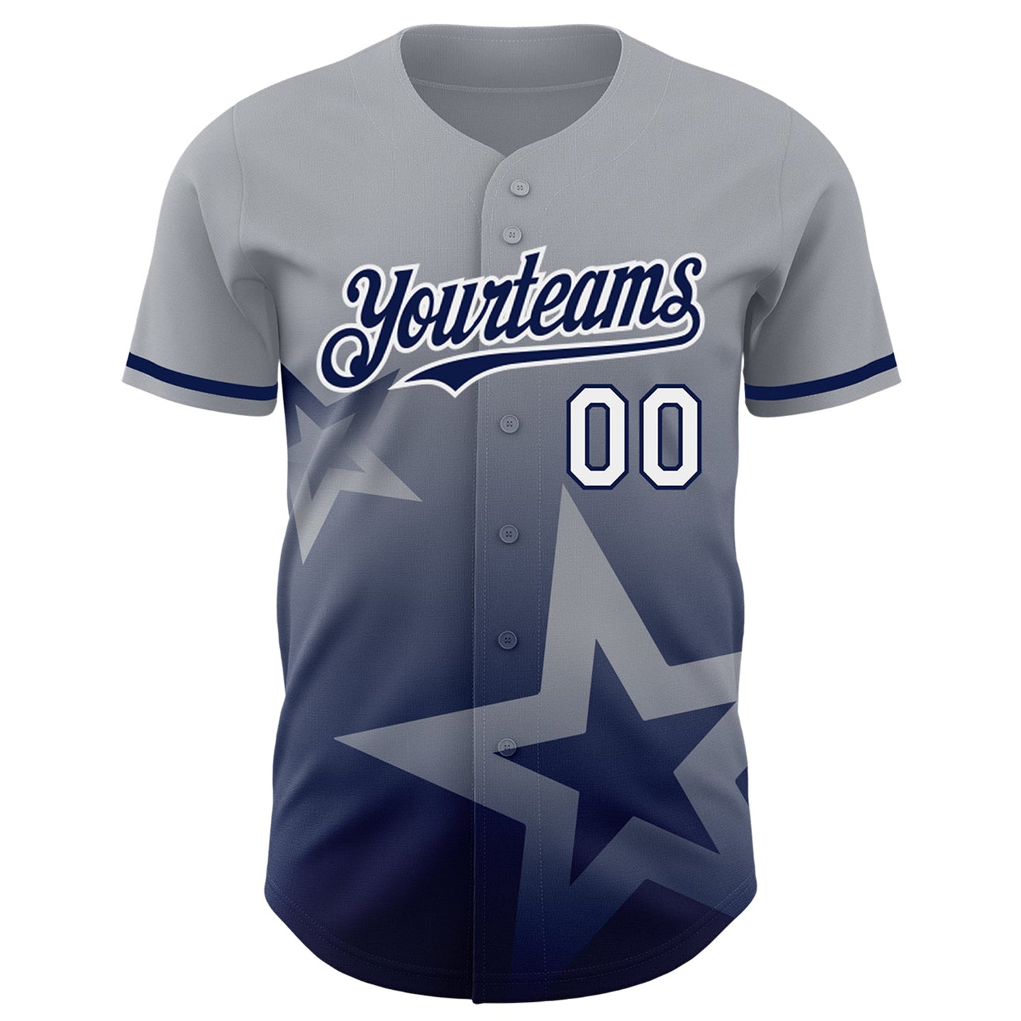 Custom Gray Navy-White 3D Pattern Design Gradient Style Twinkle Star Authentic Baseball Jersey view 2