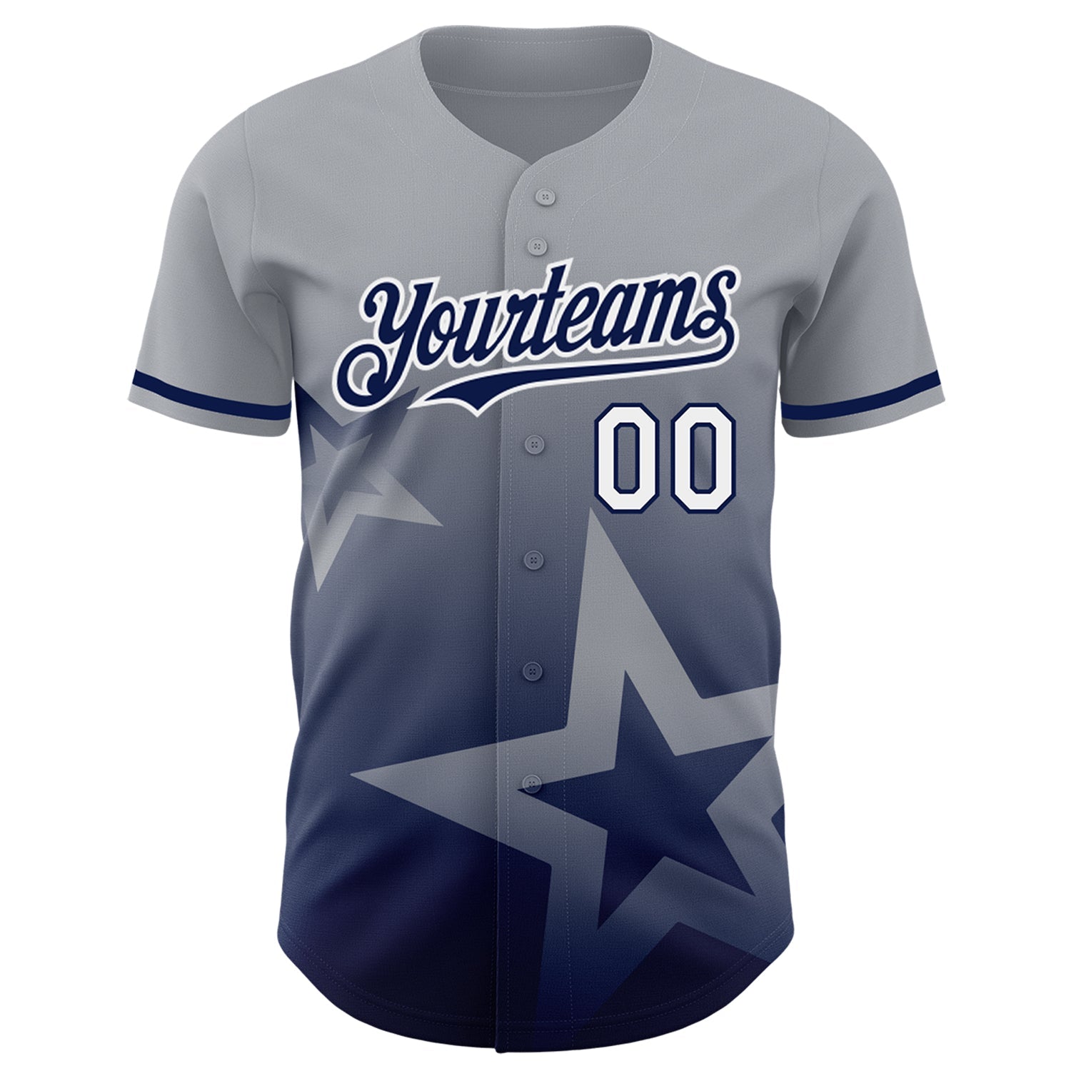 Custom Gray Navy-White 3D Pattern Design Gradient Style Twinkle Star Authentic Baseball Jersey view 2