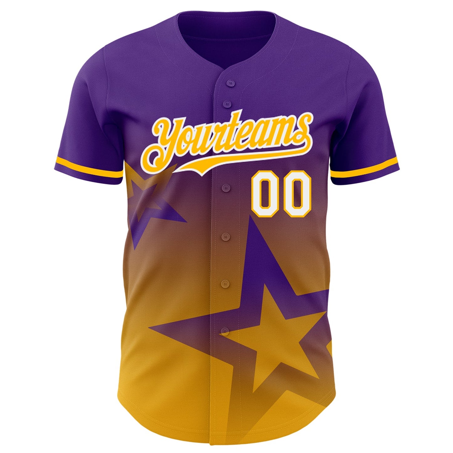 Custom Purple Gold-White 3D Pattern Design Gradient Style Twinkle Star Authentic Baseball Jersey view 2