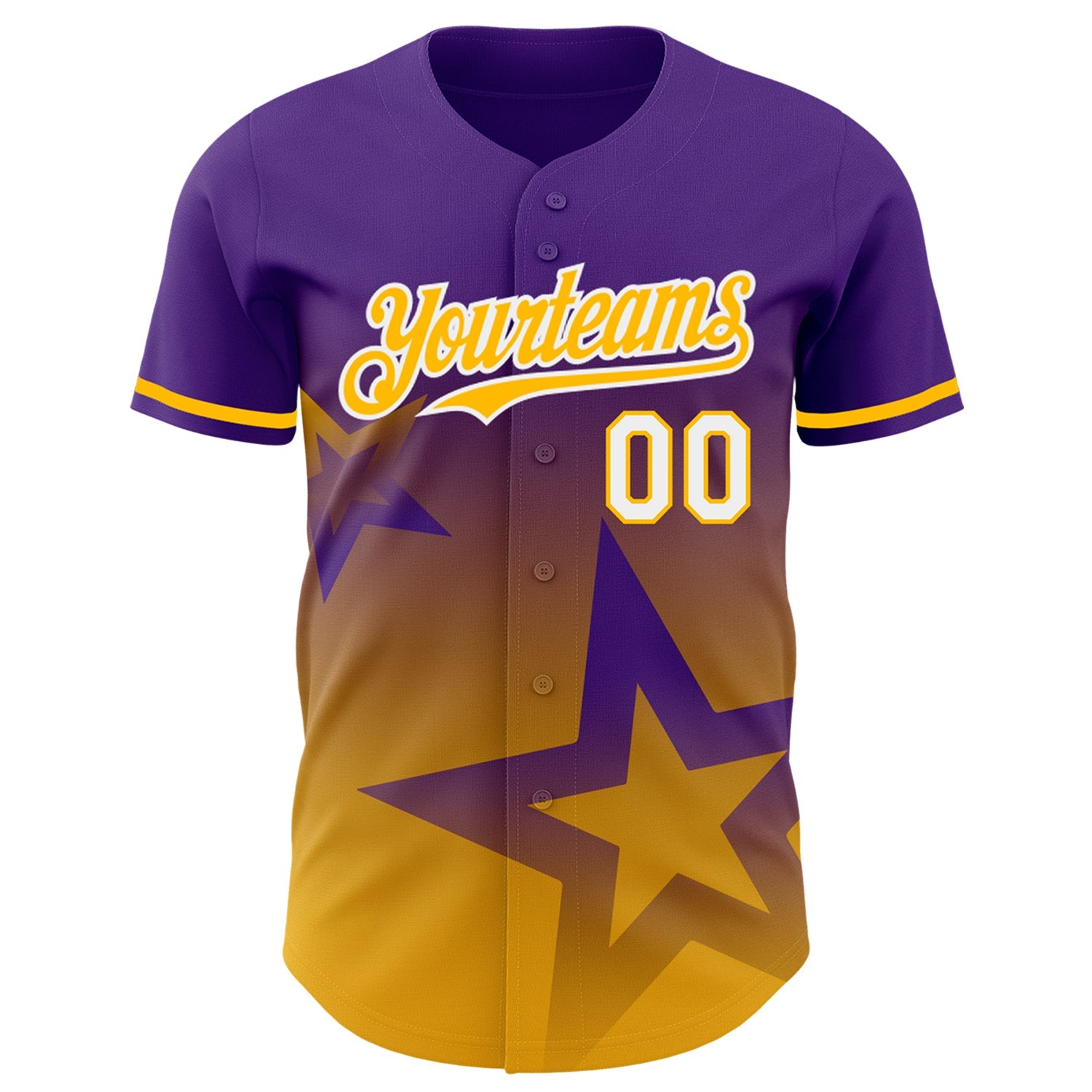 Custom Purple Gold-White 3D Pattern Design Gradient Style Twinkle Star Authentic Baseball Jersey view 2
