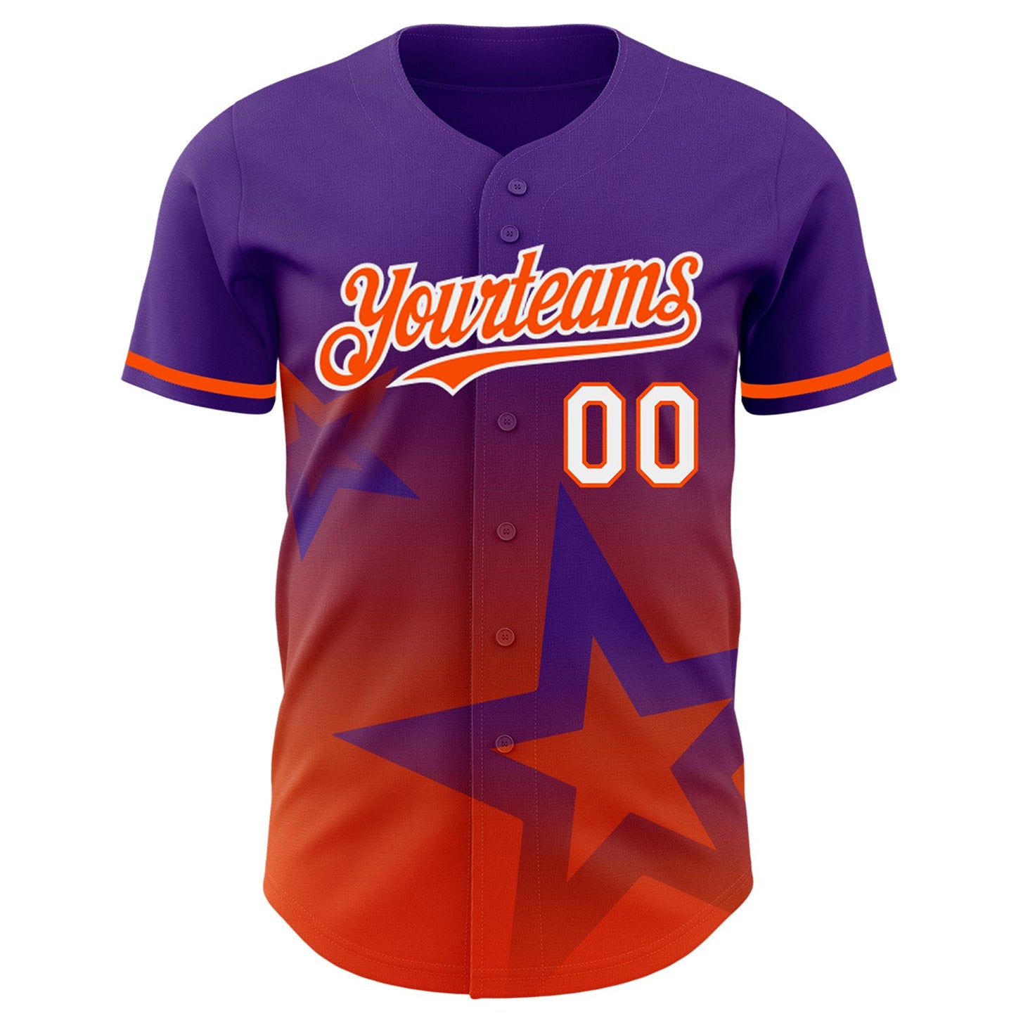 Custom Purple Orange-White 3D Pattern Design Gradient Style Twinkle Star Authentic Baseball Jersey view 2