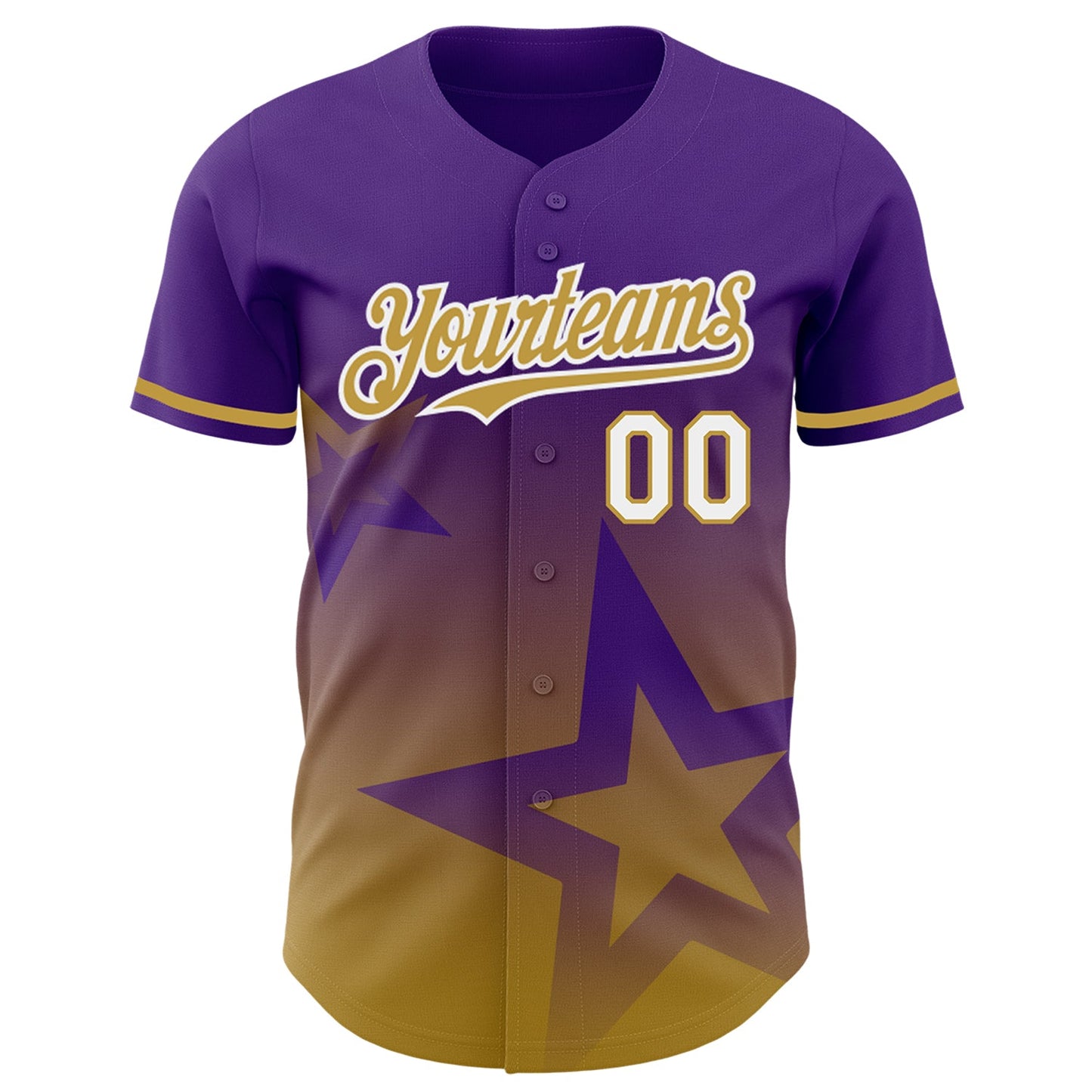 Custom Purple Old Gold-White 3D Pattern Design Gradient Style Twinkle Star Authentic Baseball Jersey view 2