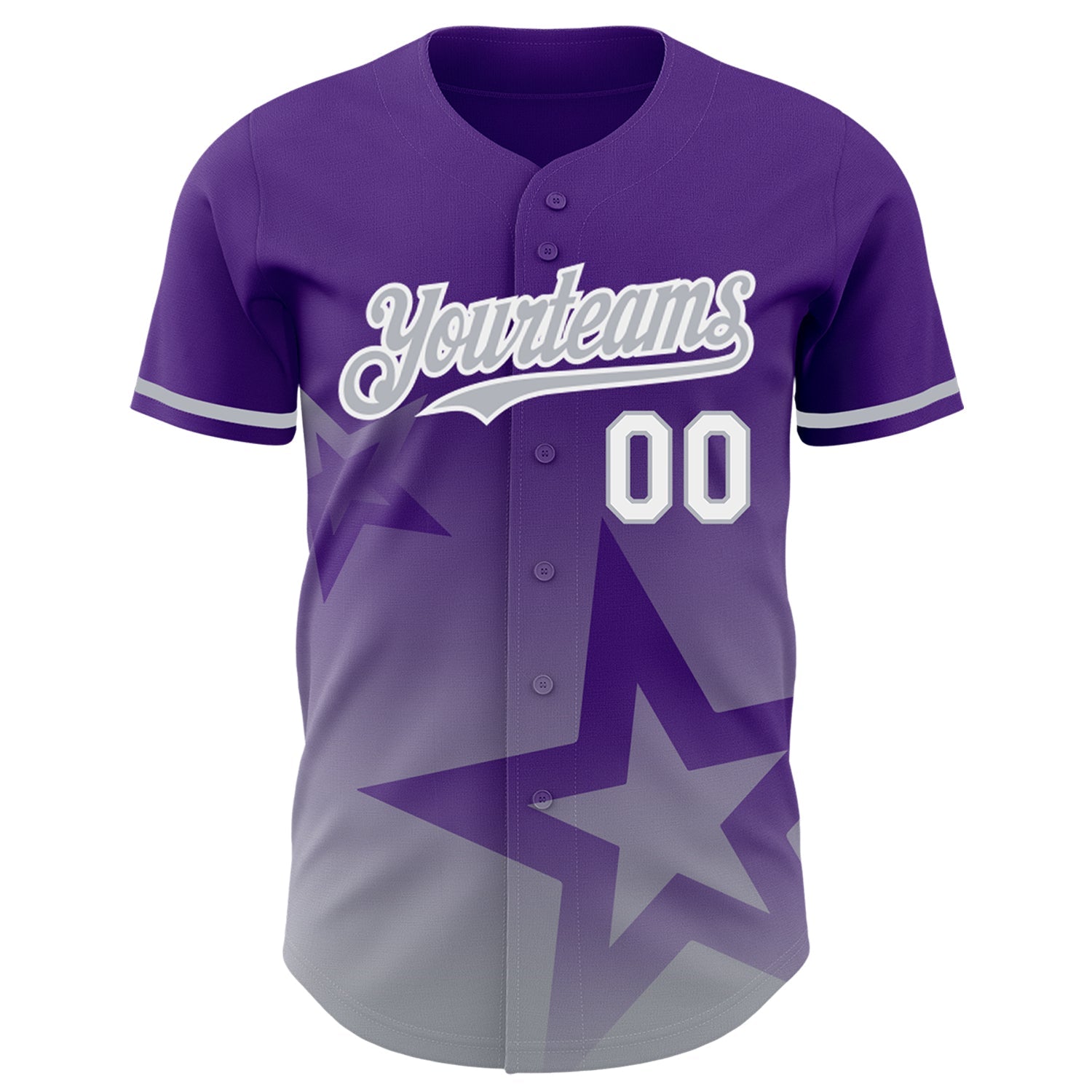 Custom Purple Gray-White 3D Pattern Design Gradient Style Twinkle Star Authentic Baseball Jersey view 2
