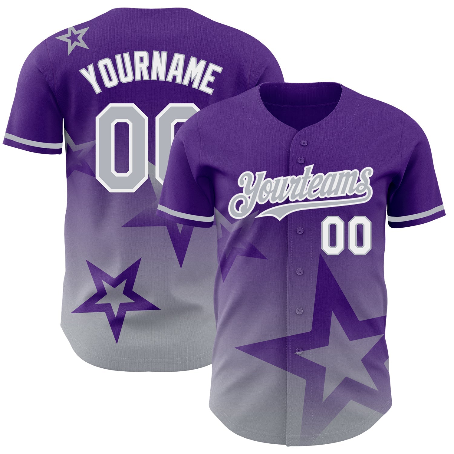 Custom Purple Gray-White 3D Pattern Design Gradient Style Twinkle Star Authentic Baseball Jersey - Main View