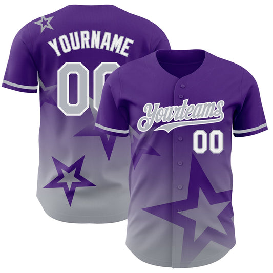 Custom Purple Gray-White 3D Pattern Design Gradient Style Twinkle Star Authentic Baseball Jersey - Main View