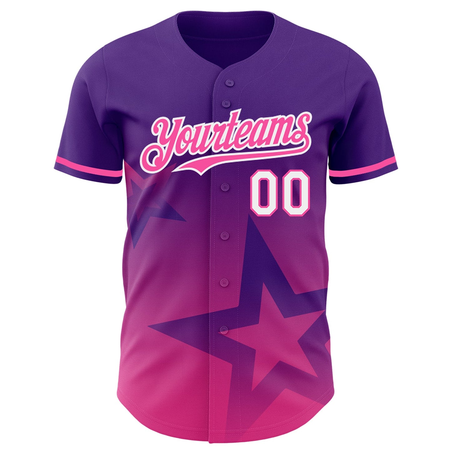 Custom Purple Pink-White 3D Pattern Design Gradient Style Twinkle Star Authentic Baseball Jersey view 2