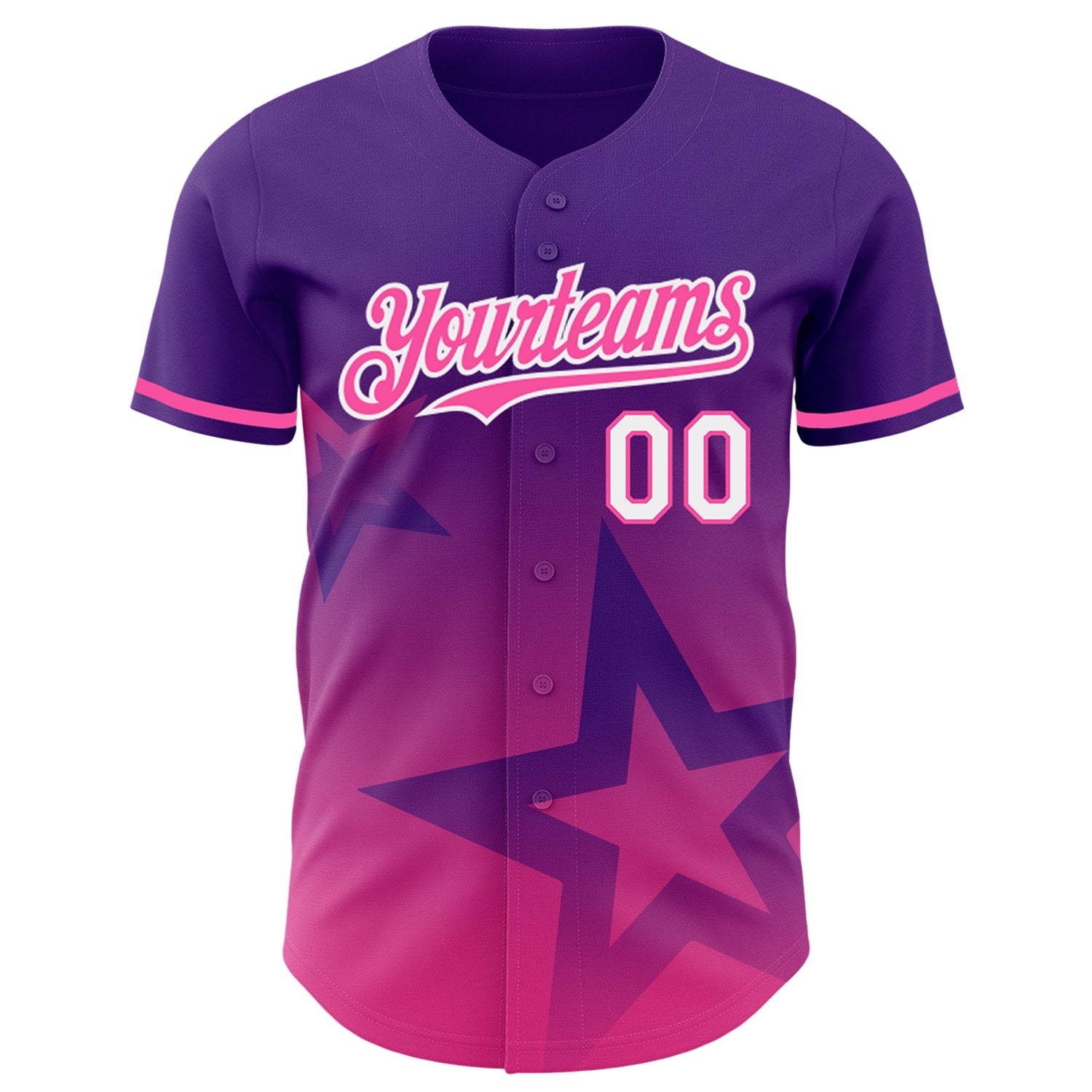 Custom Purple Pink-White 3D Pattern Design Gradient Style Twinkle Star Authentic Baseball Jersey view 2