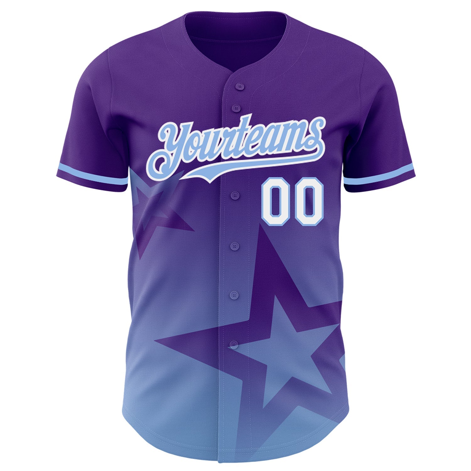 Custom Purple Light Blue-White 3D Pattern Design Gradient Style Twinkle Star Authentic Baseball Jersey view 2