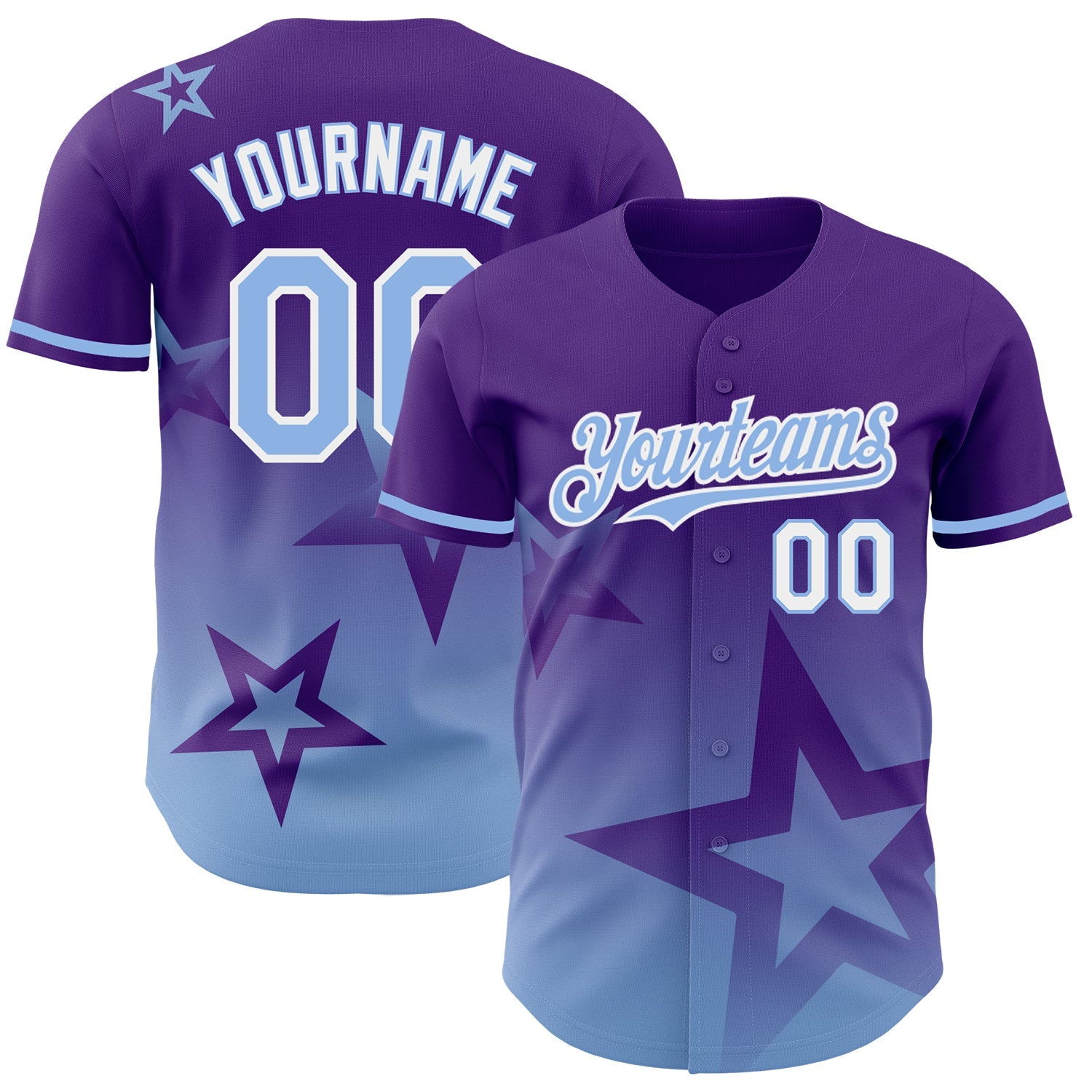 Custom Purple Light Blue-White 3D Pattern Design Gradient Style Twinkle Star Authentic Baseball Jersey - Main View