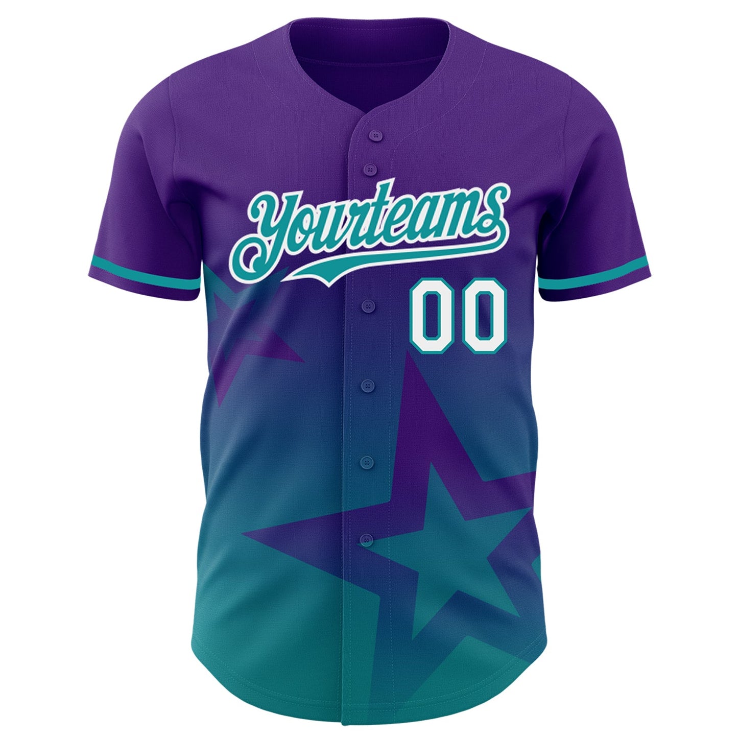 Custom Purple Teal-White 3D Pattern Design Gradient Style Twinkle Star Authentic Baseball Jersey view 2