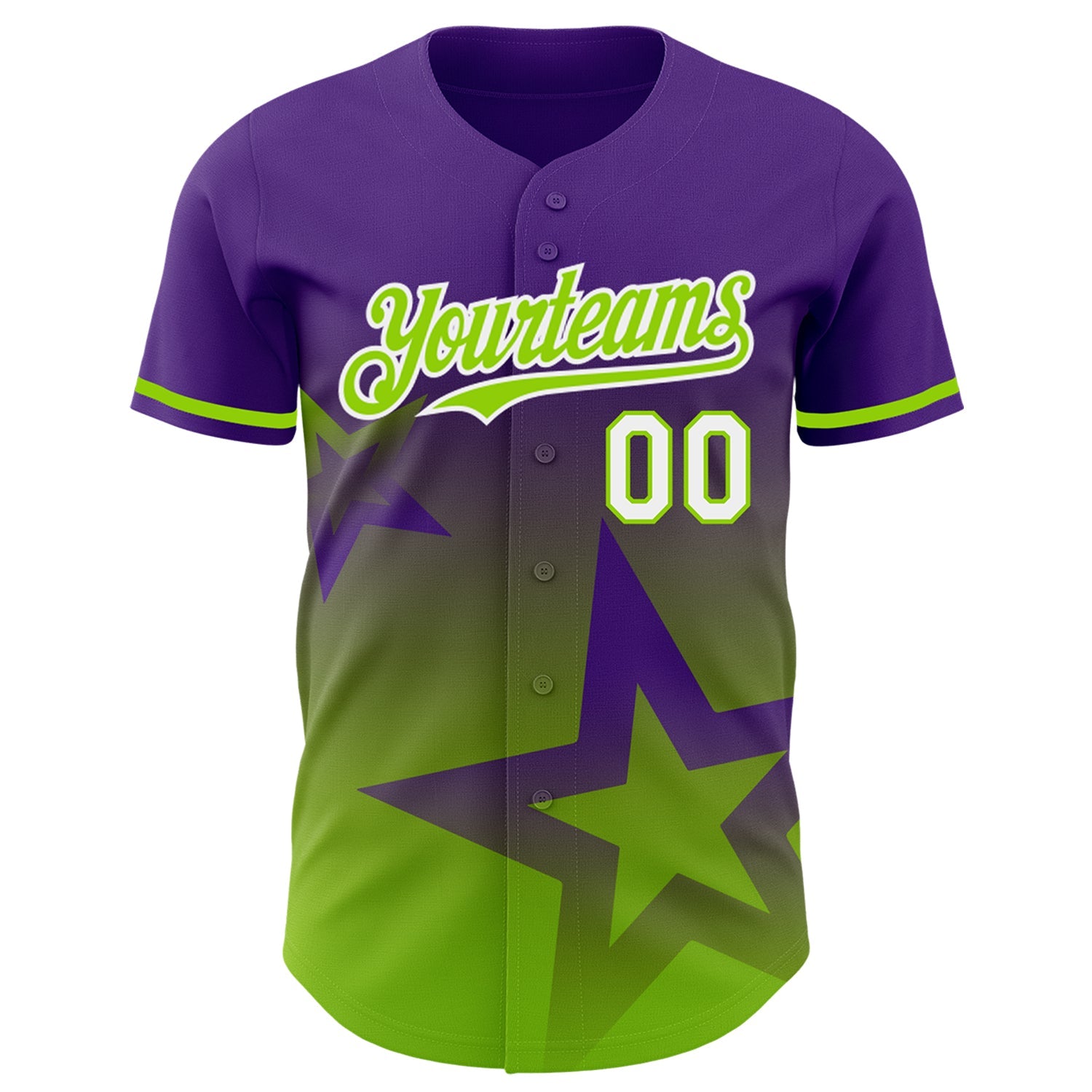 Custom Purple Neon Green-White 3D Pattern Design Gradient Style Twinkle Star Authentic Baseball Jersey view 2