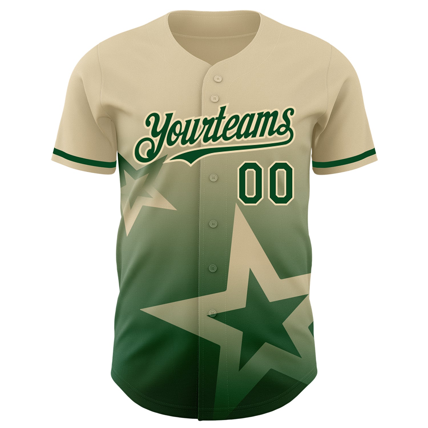 Custom Cream Green 3D Pattern Design Gradient Style Twinkle Star Authentic Baseball Jersey view 3