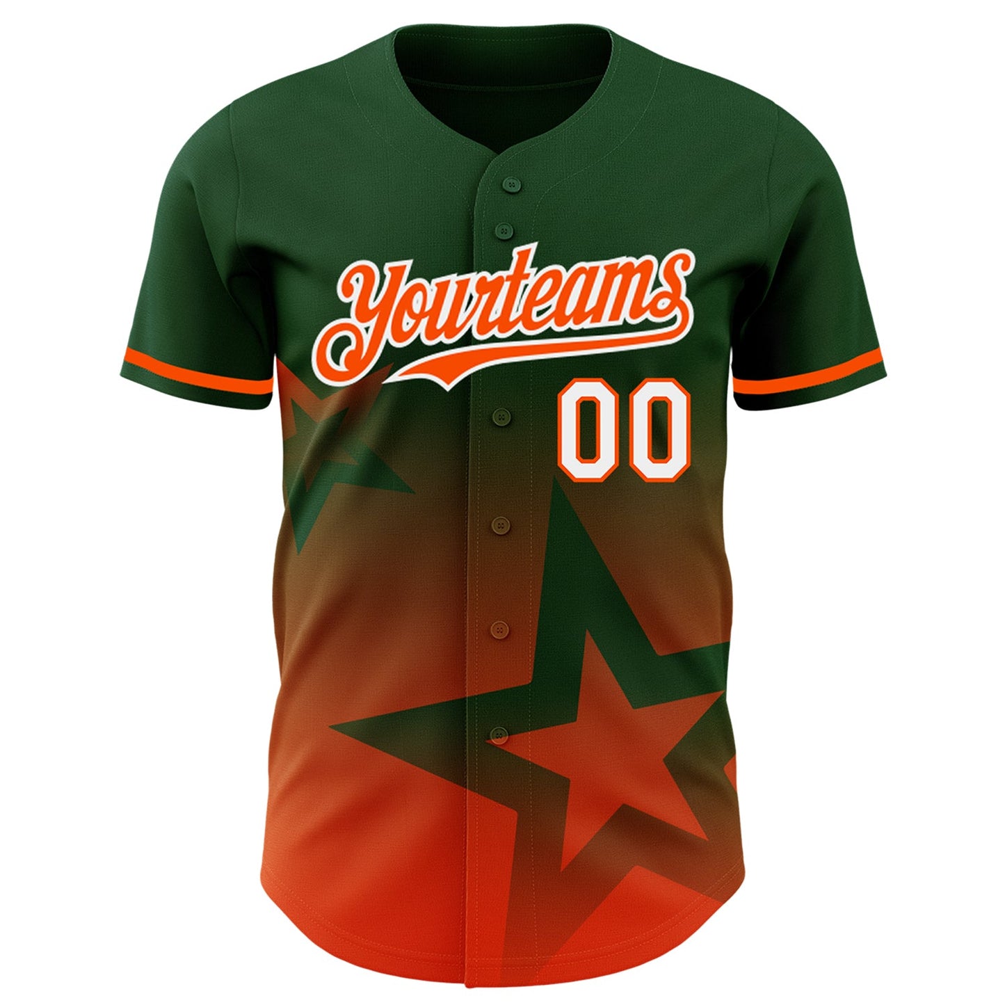 Custom Green Orange-White 3D Pattern Design Gradient Style Twinkle Star Authentic Baseball Jersey view 2