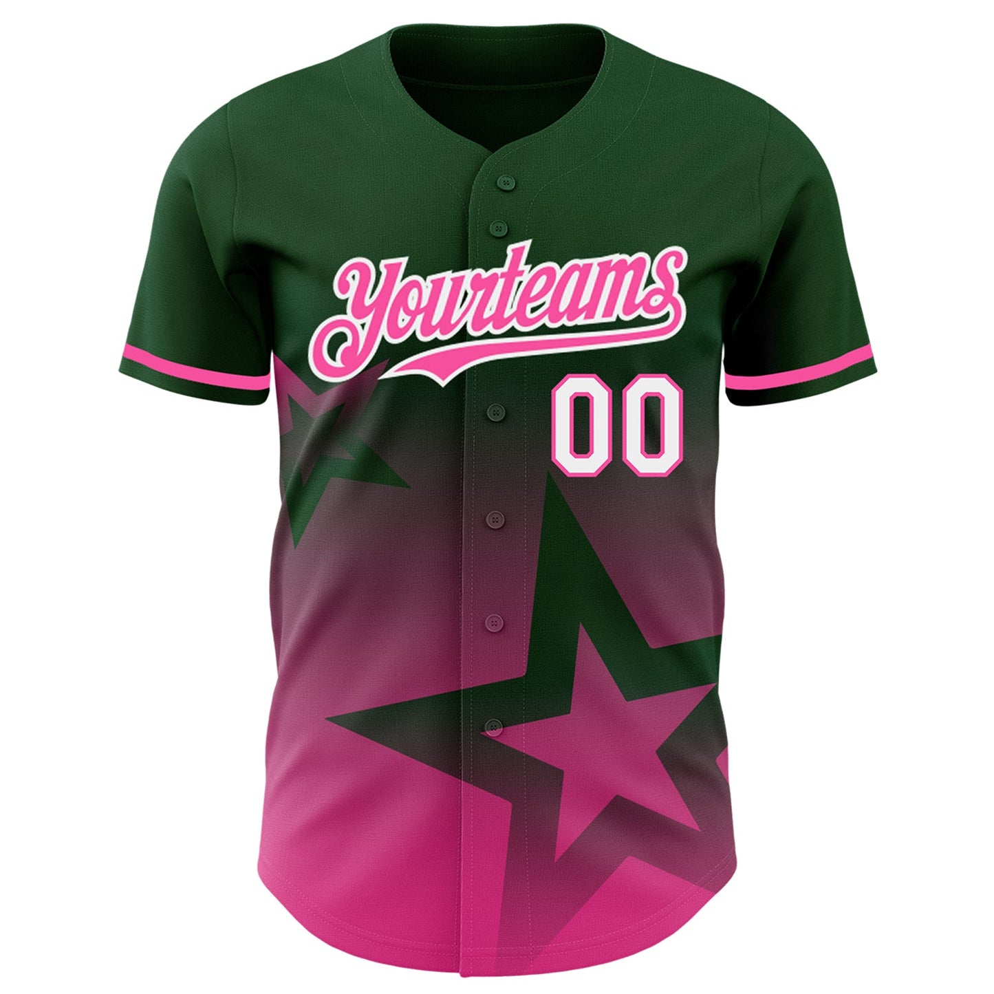 Custom Green Pink-White 3D Pattern Design Gradient Style Twinkle Star Authentic Baseball Jersey view 2