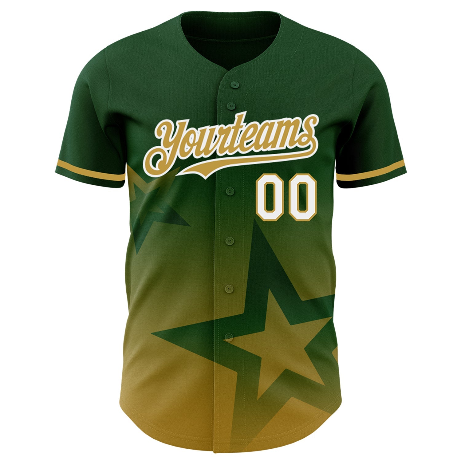 Custom Green Old Gold-White 3D Pattern Design Gradient Style Twinkle Star Authentic Baseball Jersey view 2