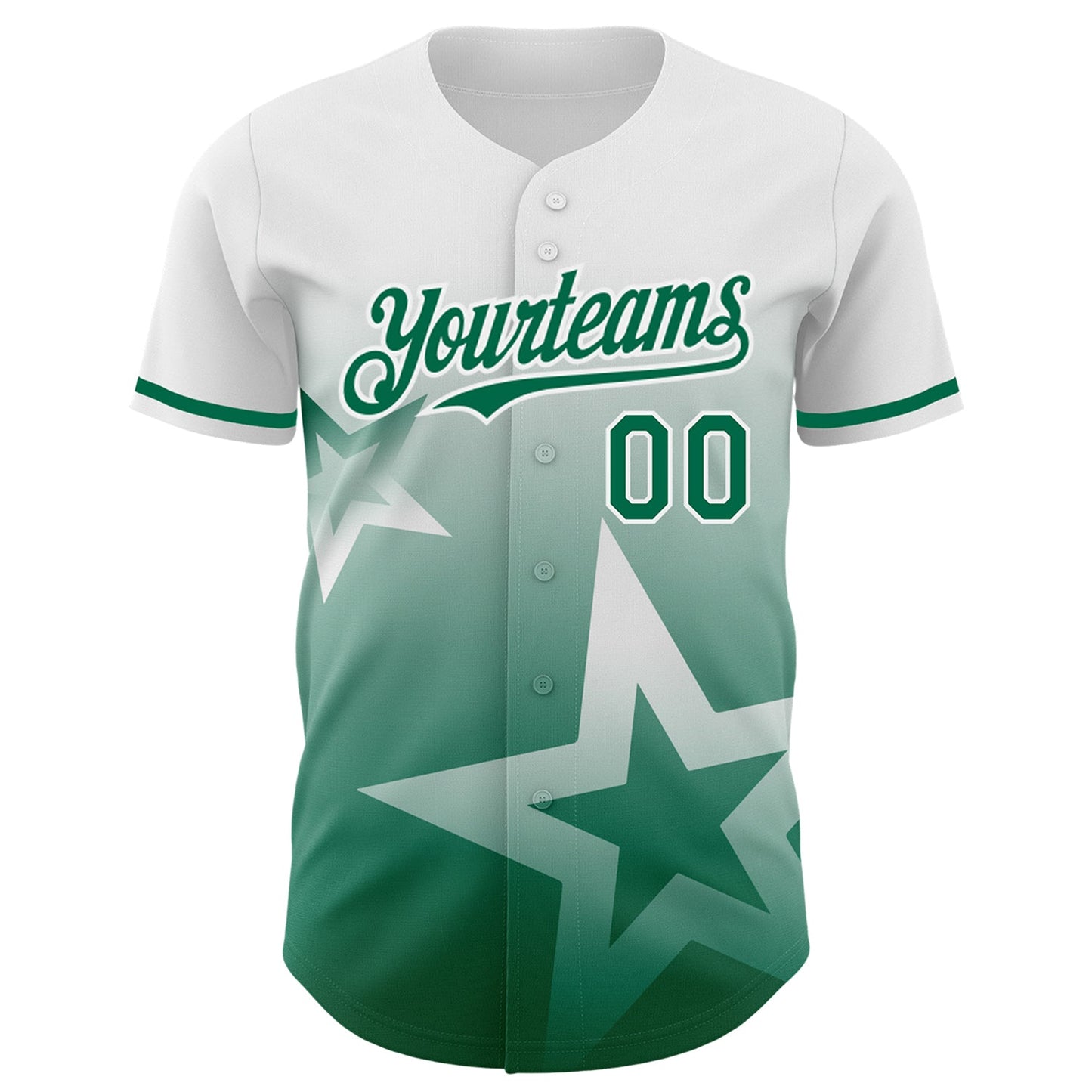 Custom White Kelly Green 3D Pattern Design Gradient Style Twinkle Star Authentic Baseball Jersey view 2