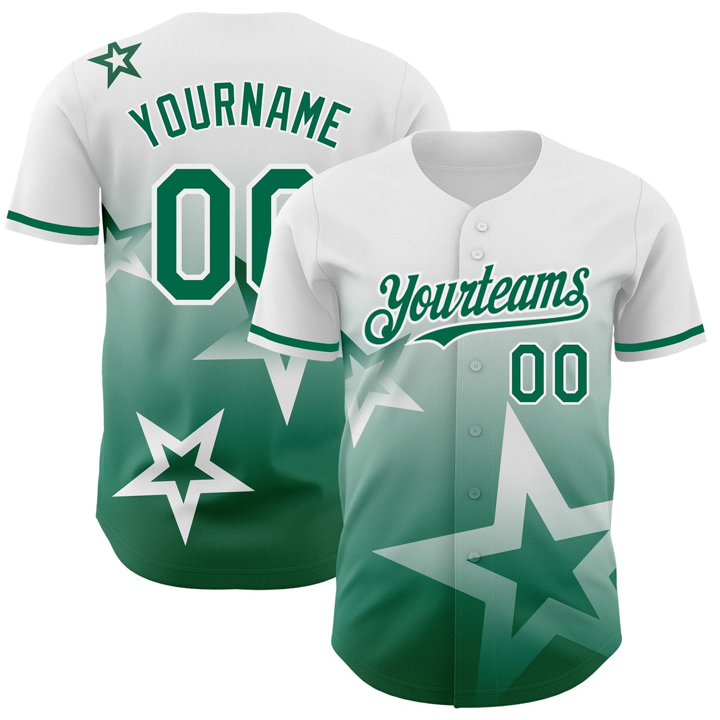 Custom White Kelly Green 3D Pattern Design Gradient Style Twinkle Star Authentic Baseball Jersey - Main View