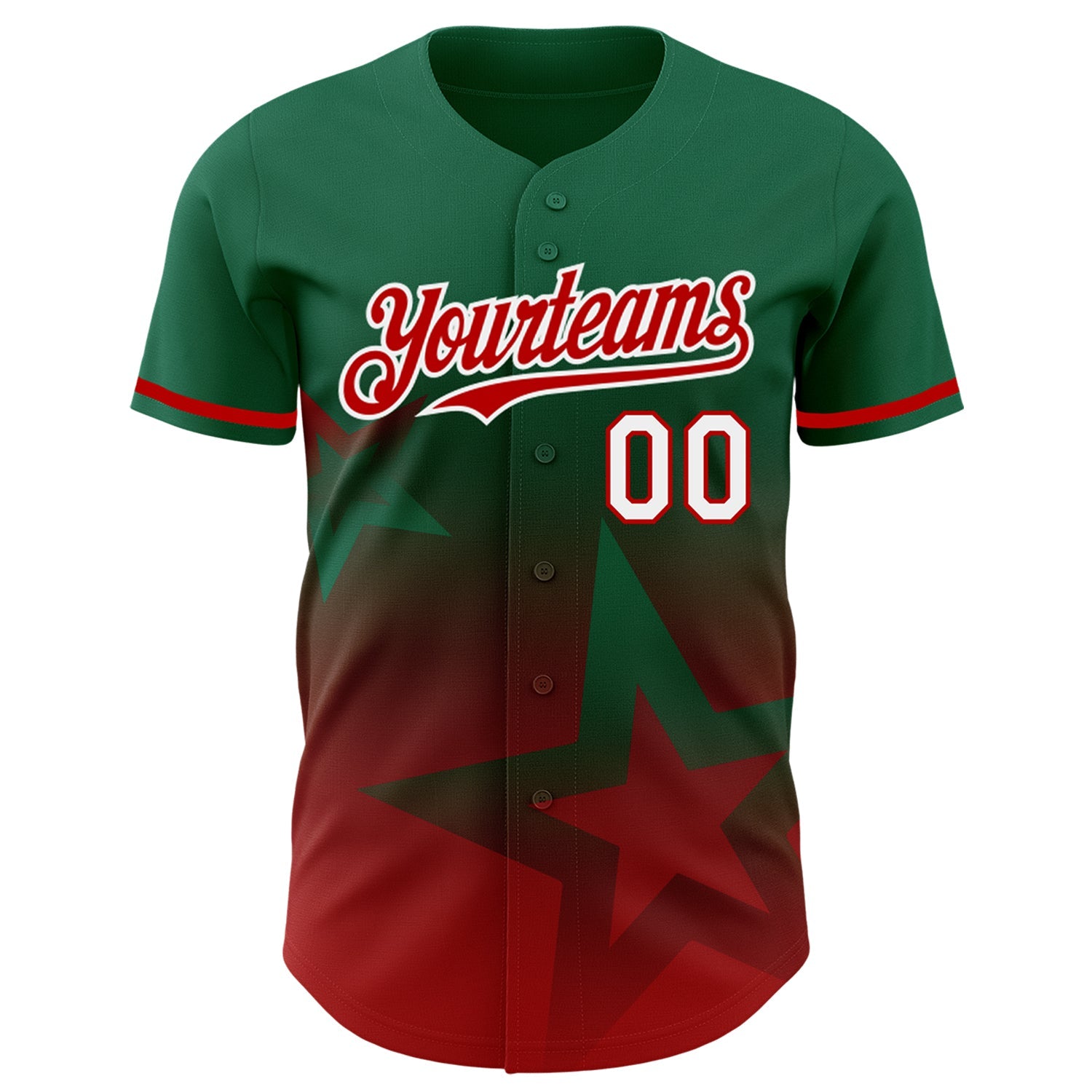 Custom Kelly Green Red-White 3D Pattern Design Gradient Style Twinkle Star Authentic Baseball Jersey view 2