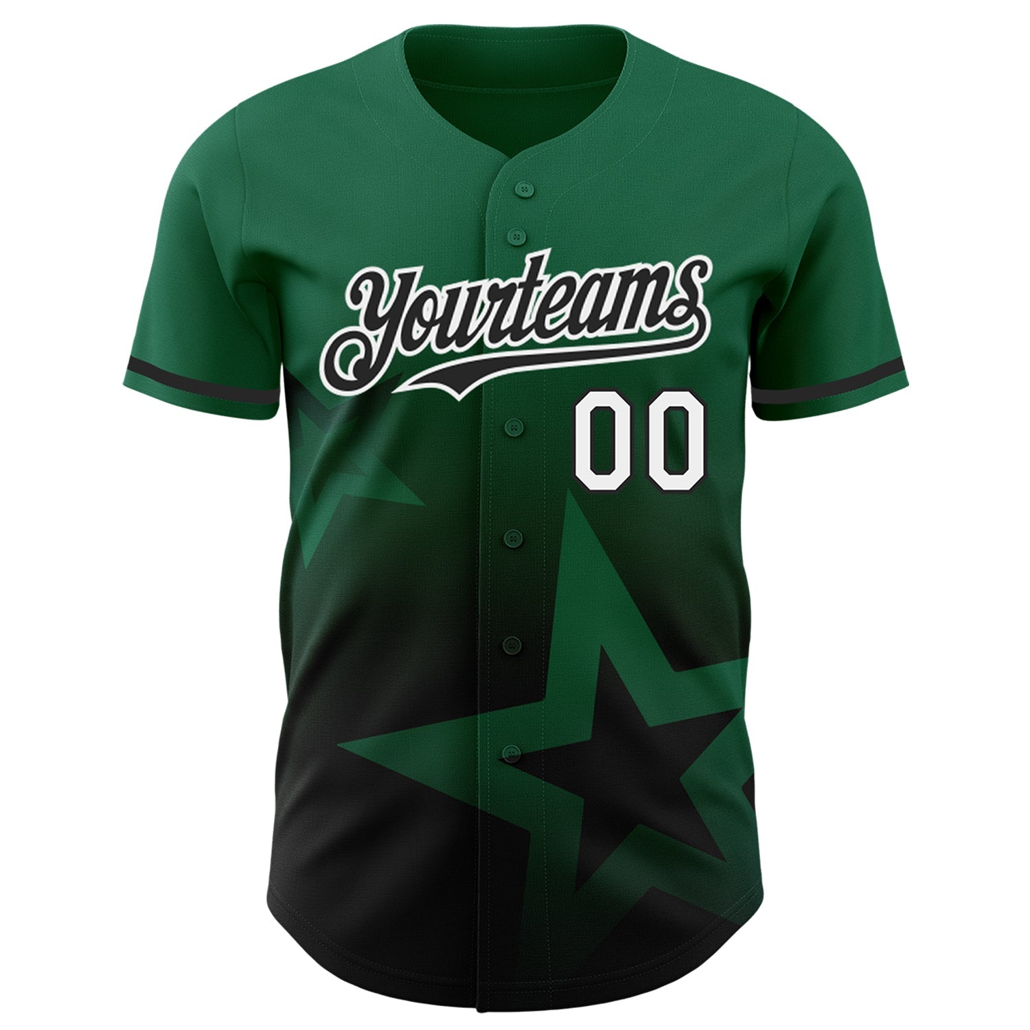 Custom Kelly Green Black-White 3D Pattern Design Gradient Style Twinkle Star Authentic Baseball Jersey view 2