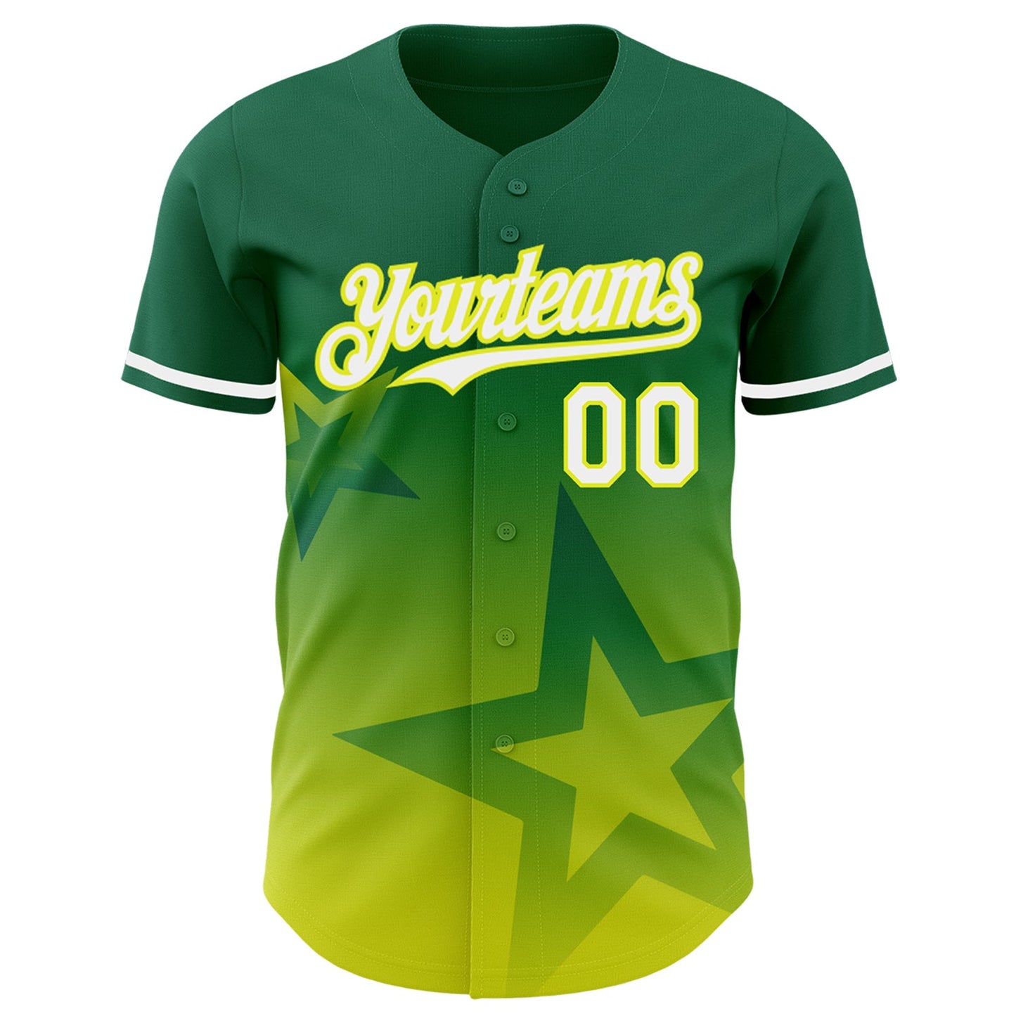Custom Kelly Green White-Neon Yellow 3D Pattern Design Gradient Style Twinkle Star Authentic Baseball Jersey view 2