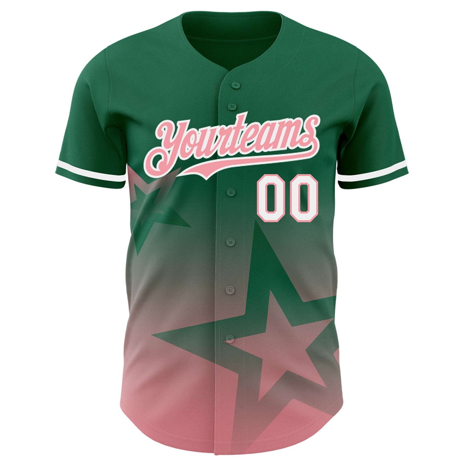 Custom Kelly Green Medium Pink-White 3D Pattern Design Gradient Style Twinkle Star Authentic Baseball Jersey view 2