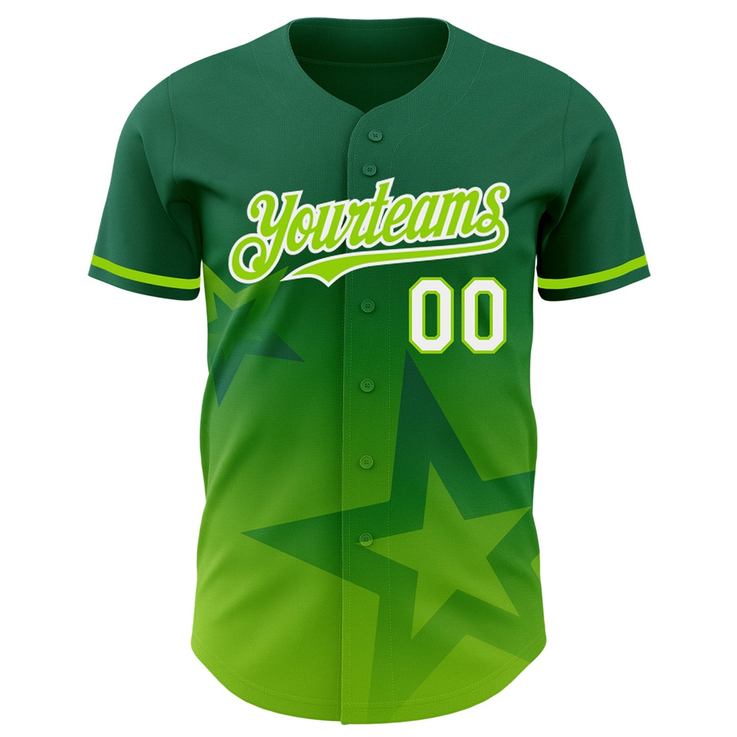 Custom Kelly Green Neon Green-White 3D Pattern Design Gradient Style Twinkle Star Authentic Baseball Jersey view 2