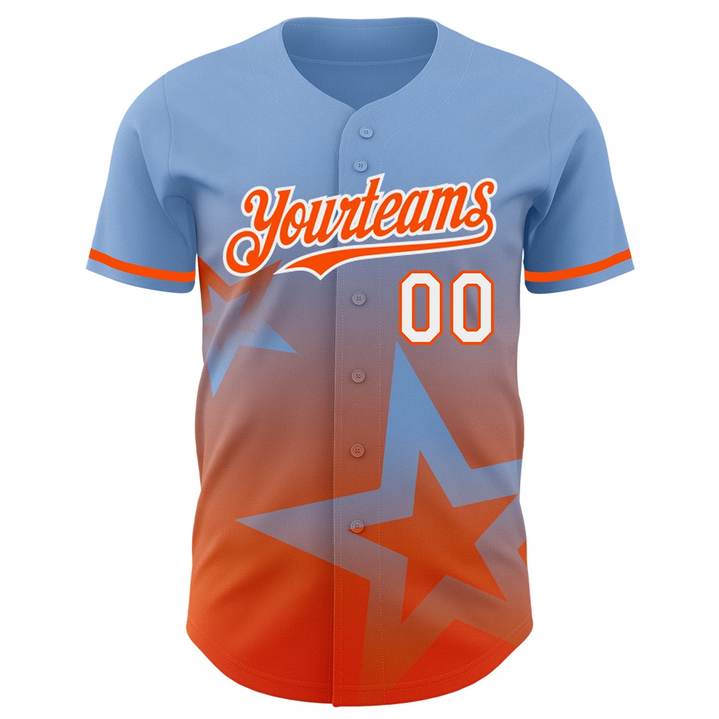 Custom Light Blue Orange-White 3D Pattern Design Gradient Style Twinkle Star Authentic Baseball Jersey view 2