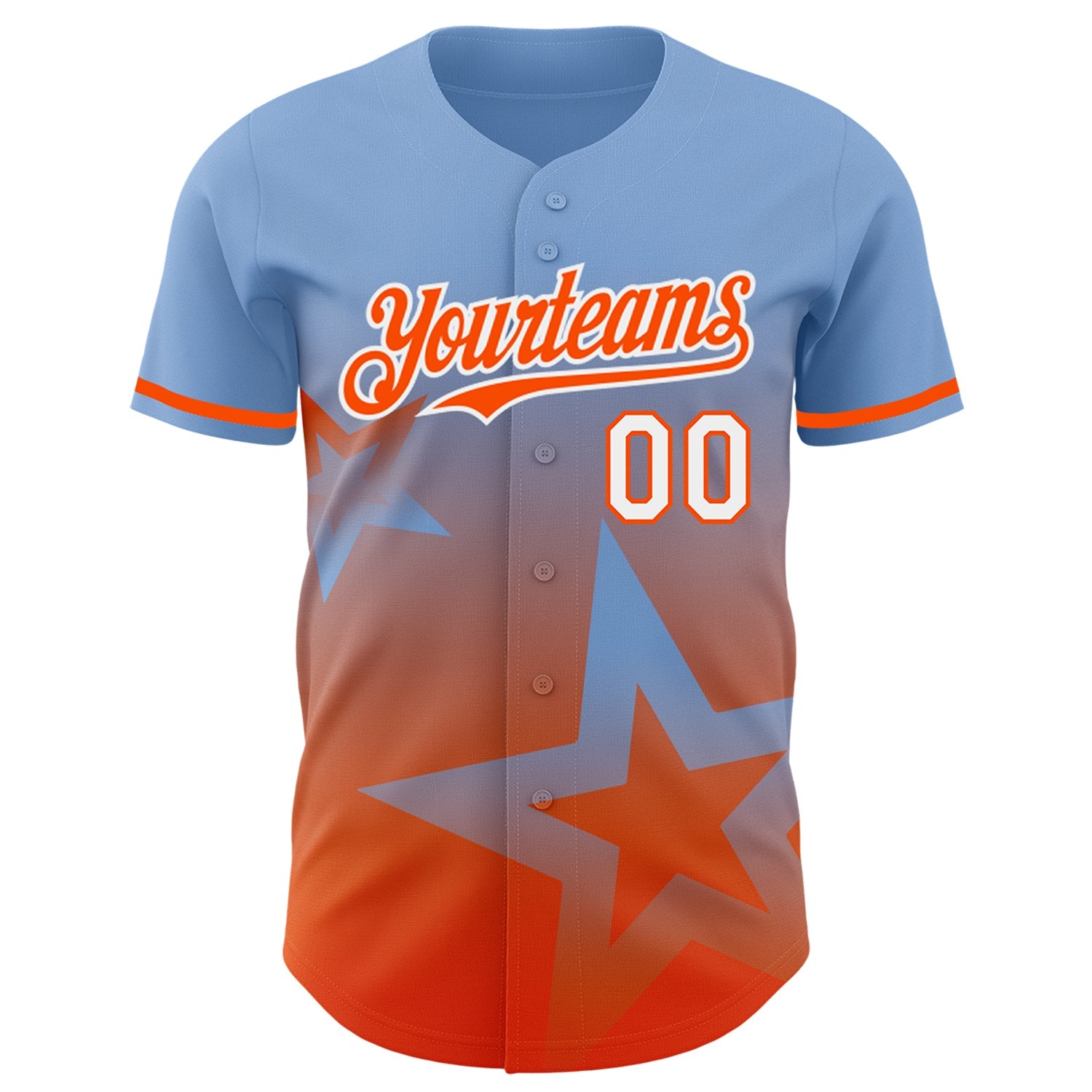 Custom Light Blue Orange-White 3D Pattern Design Gradient Style Twinkle Star Authentic Baseball Jersey view 2