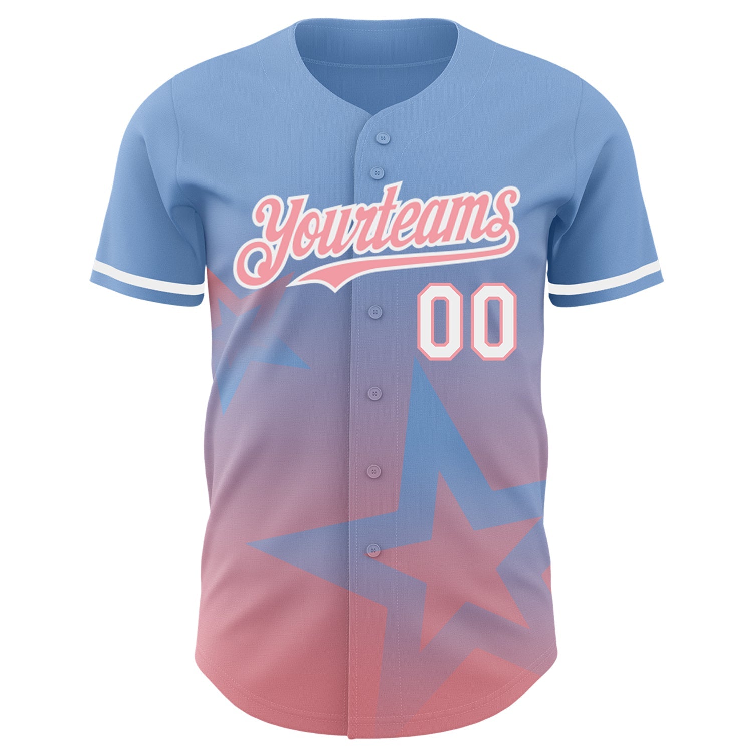 Custom Light Blue Medium Pink-White 3D Pattern Design Gradient Style Twinkle Star Authentic Baseball Jersey view 2