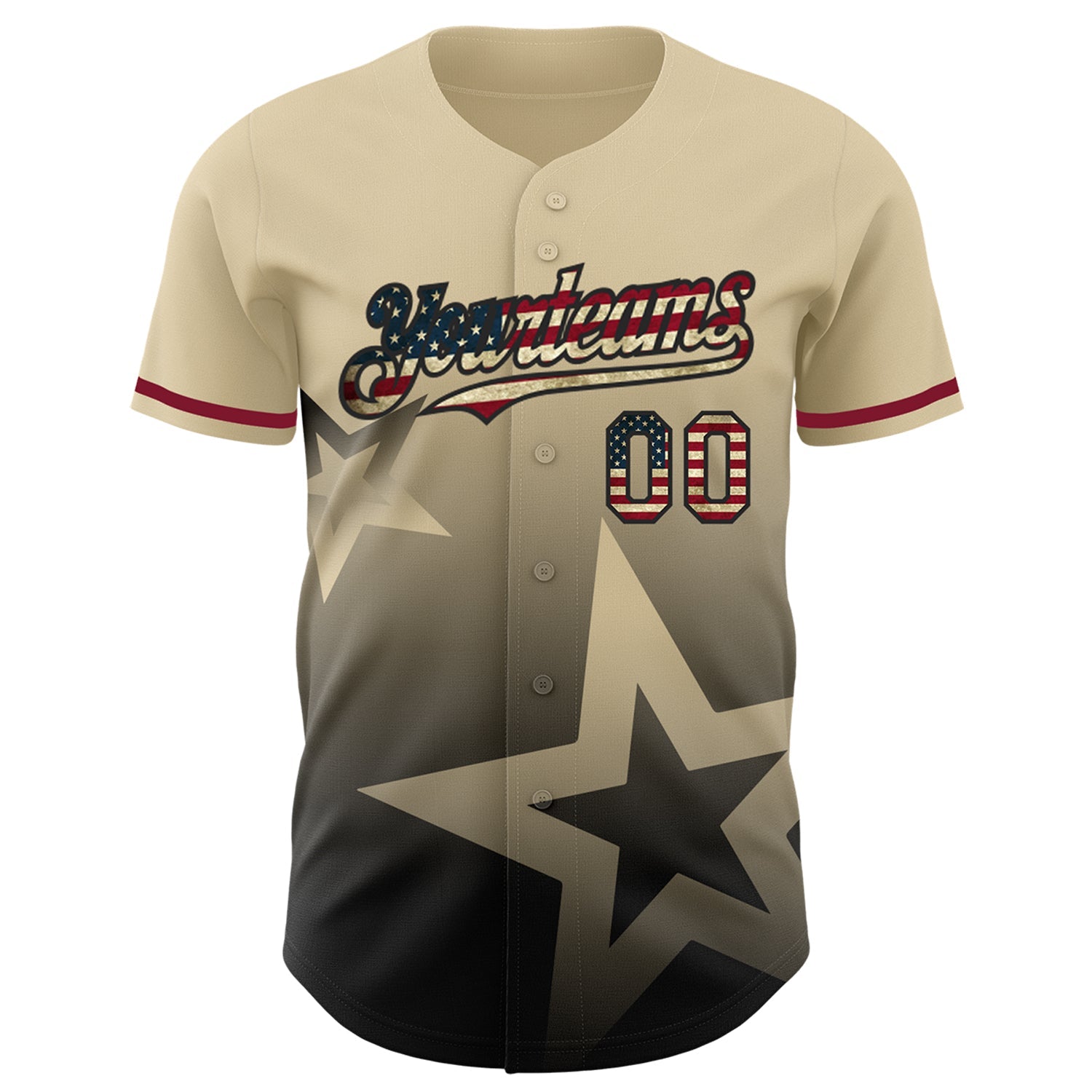 Custom Cream Vintage USA Flag-Black 3D Pattern Design Gradient Style Twinkle Star Authentic Baseball Jersey view 3