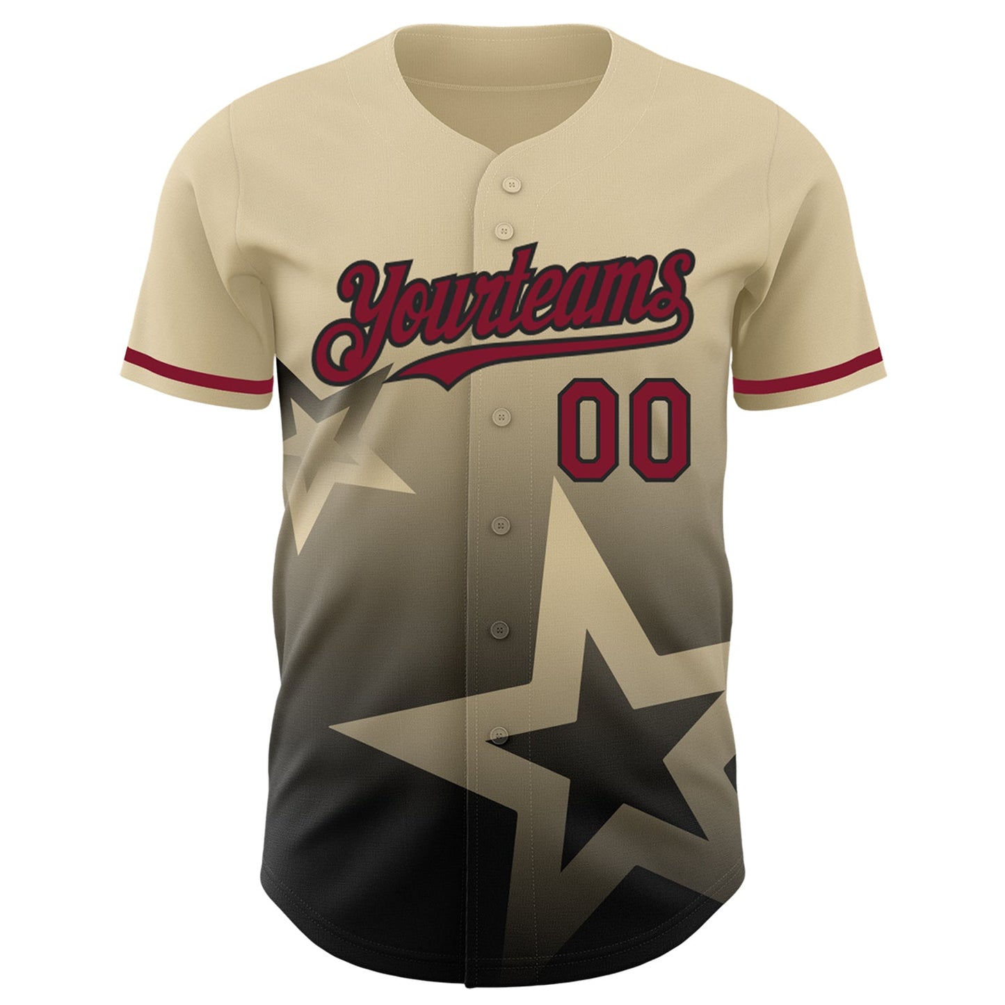Custom Cream Crimson-Black 3D Pattern Design Gradient Style Twinkle Star Authentic Baseball Jersey view 2