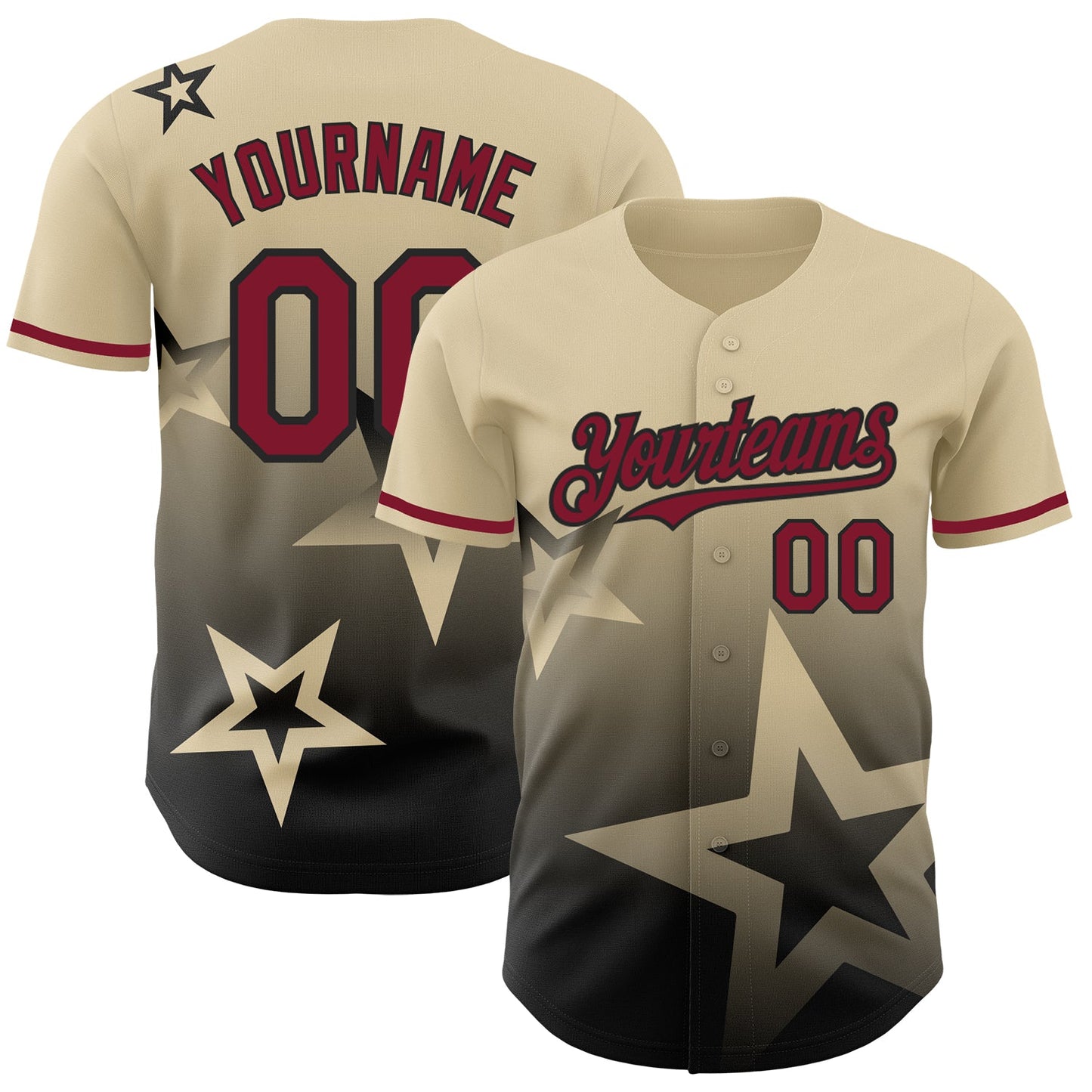 Custom Cream Crimson-Black 3D Pattern Design Gradient Style Twinkle Star Authentic Baseball Jersey - Main View
