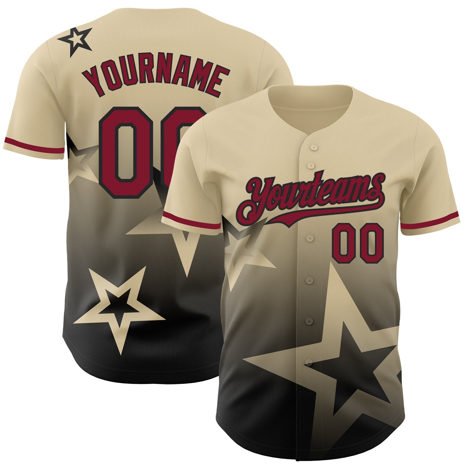 Custom Cream Crimson-Black 3D Pattern Design Gradient Style Twinkle Star Authentic Baseball Jersey - Main View