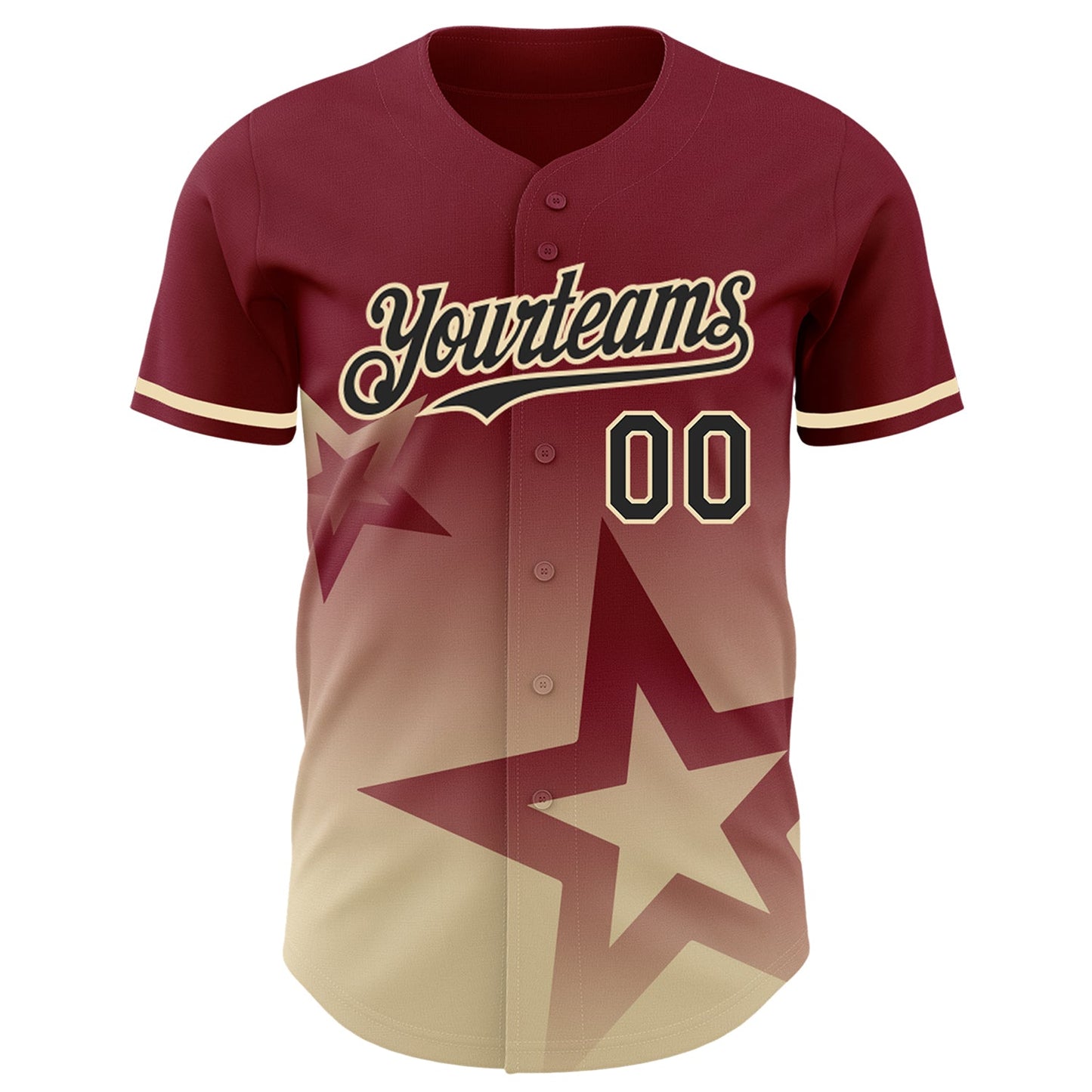 Custom Crimson Black-Cream 3D Pattern Design Gradient Style Twinkle Star Authentic Baseball Jersey view 2