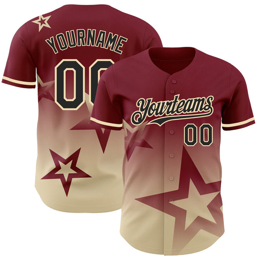 Custom Crimson Black-Cream 3D Pattern Design Gradient Style Twinkle Star Authentic Baseball Jersey - Main View