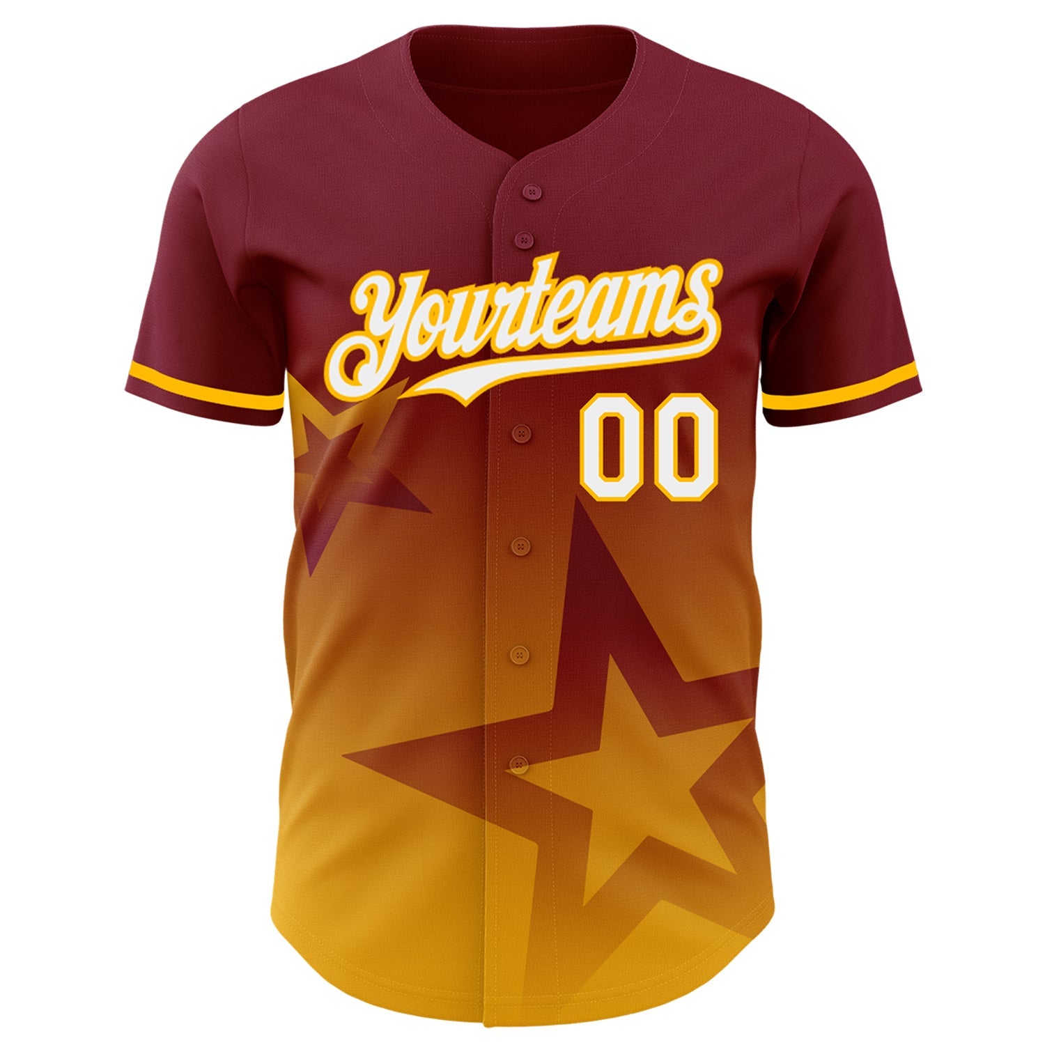 Custom Crimson White-Gold 3D Pattern Design Gradient Style Twinkle Star Authentic Baseball Jersey view 2