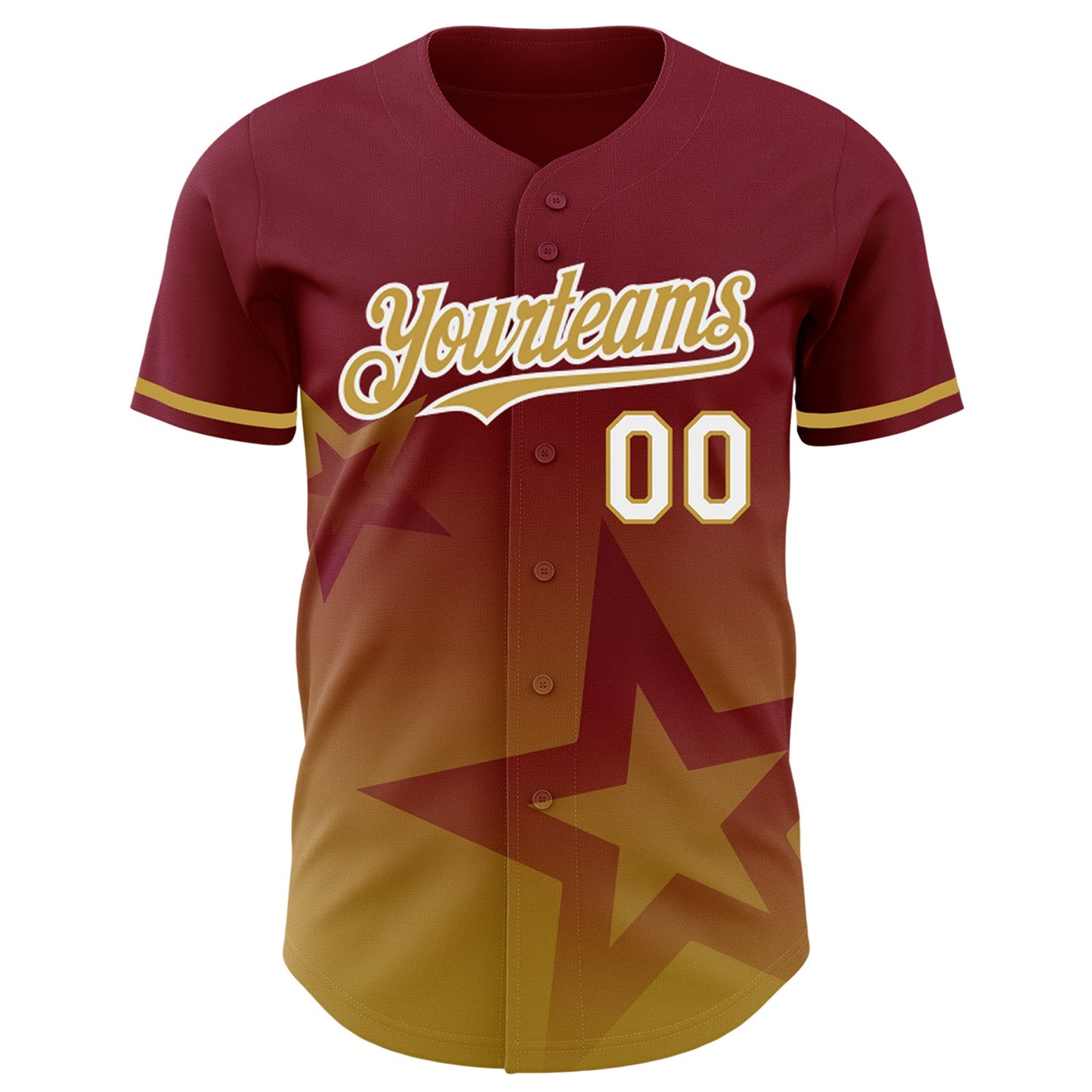 Custom Crimson Old Gold-White 3D Pattern Design Gradient Style Twinkle Star Authentic Baseball Jersey view 2