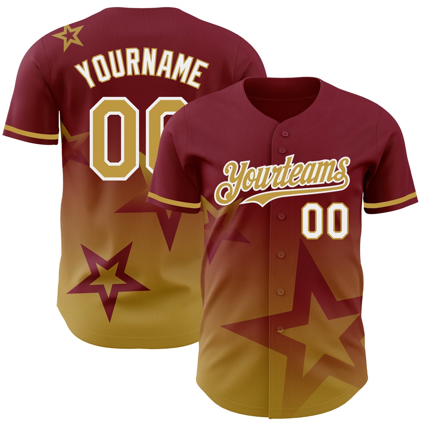 Custom Crimson Old Gold-White 3D Pattern Design Gradient Style Twinkle Star Authentic Baseball Jersey - Main View