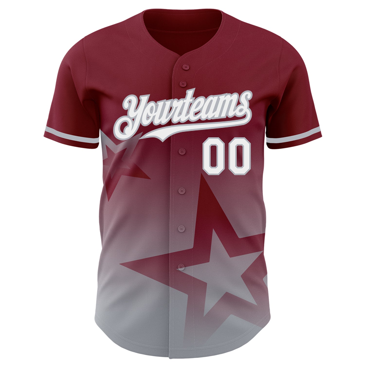 Custom Crimson White-Gray 3D Pattern Design Gradient Style Twinkle Star Authentic Baseball Jersey view 2