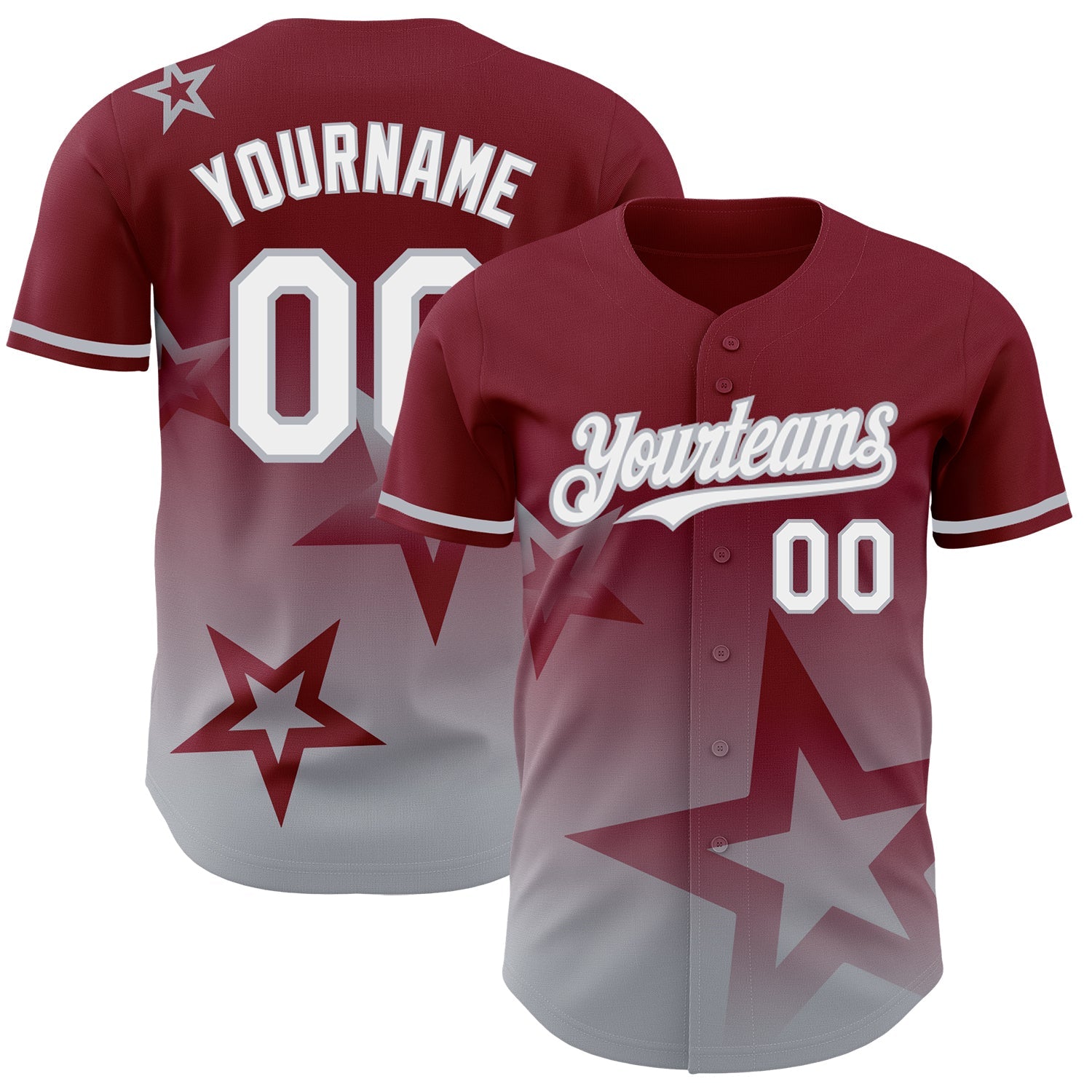 Custom Crimson White-Gray 3D Pattern Design Gradient Style Twinkle Star Authentic Baseball Jersey - Main View